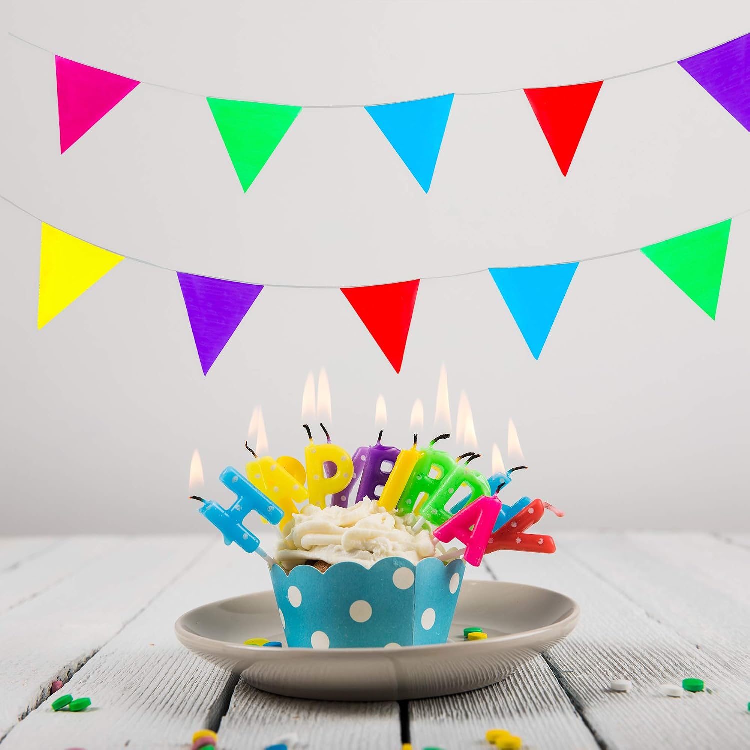 100 Foot Long Multicolored Plastic Pennant Party Rainbow String Curtain Banner for Decorations, Birthdays, Event Supplies, Festivals, Children & Adults