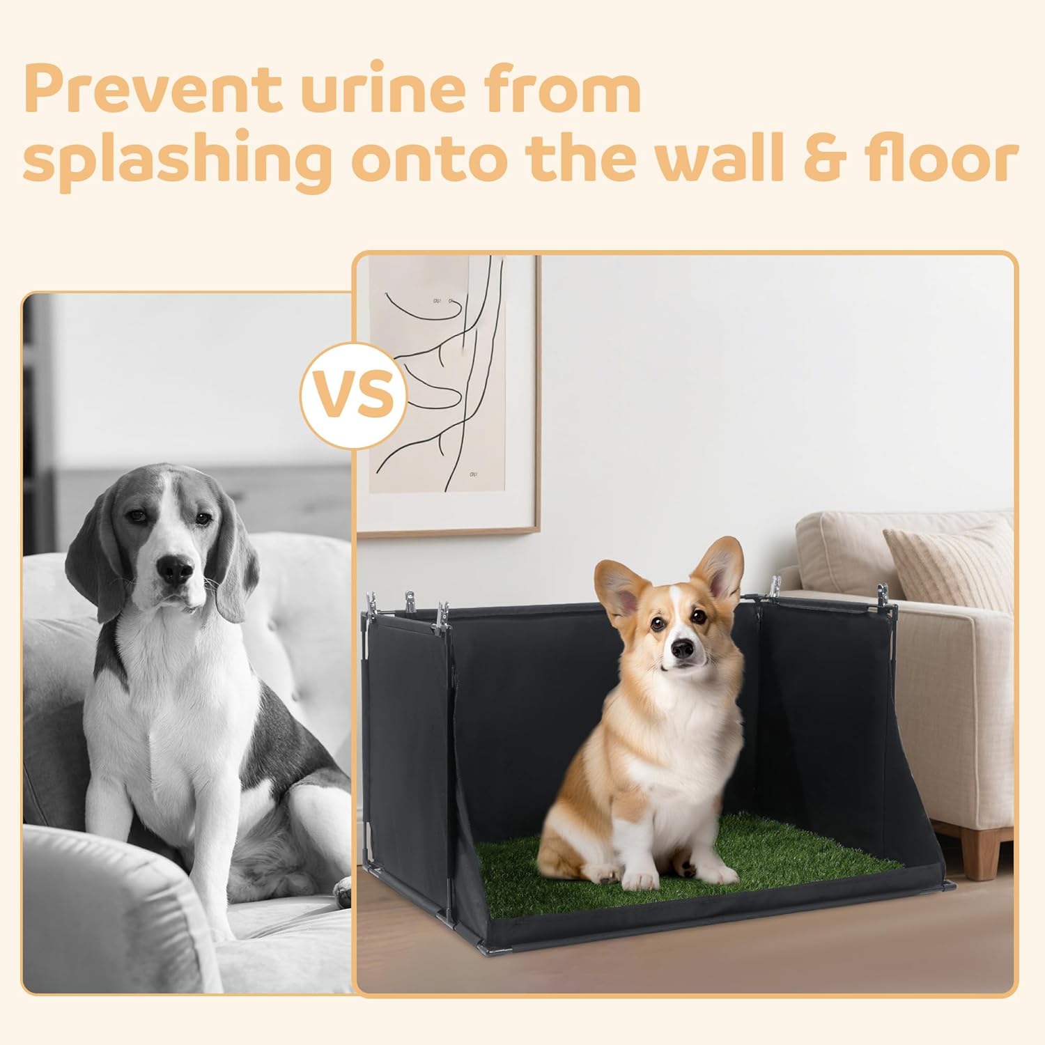 MABOZOO Dog Pee Pad Holder with Artificial Grass, 33.8 * 24 * 17.7 in Foldable Indoor Dog Potty Tray with Hemmed Edge, No Spill Pee Pad Holder Tray Puppy Litter Box for Dogs