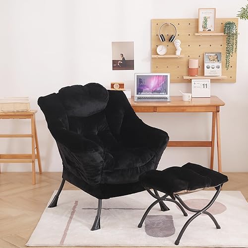 Miniatura 3 de LITA Silla Lazy con otomana, sofá tapizado de acento moderno, silla de lectura con reposabrazos y un bolsillo lateral para sala de estar, dormitorio