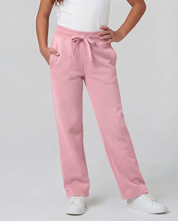 Real Essentials 3 Pack: Girls' Fleece Open Bottom Soft Athletic Performance Casual Sweatpants(Ages 7-16)
