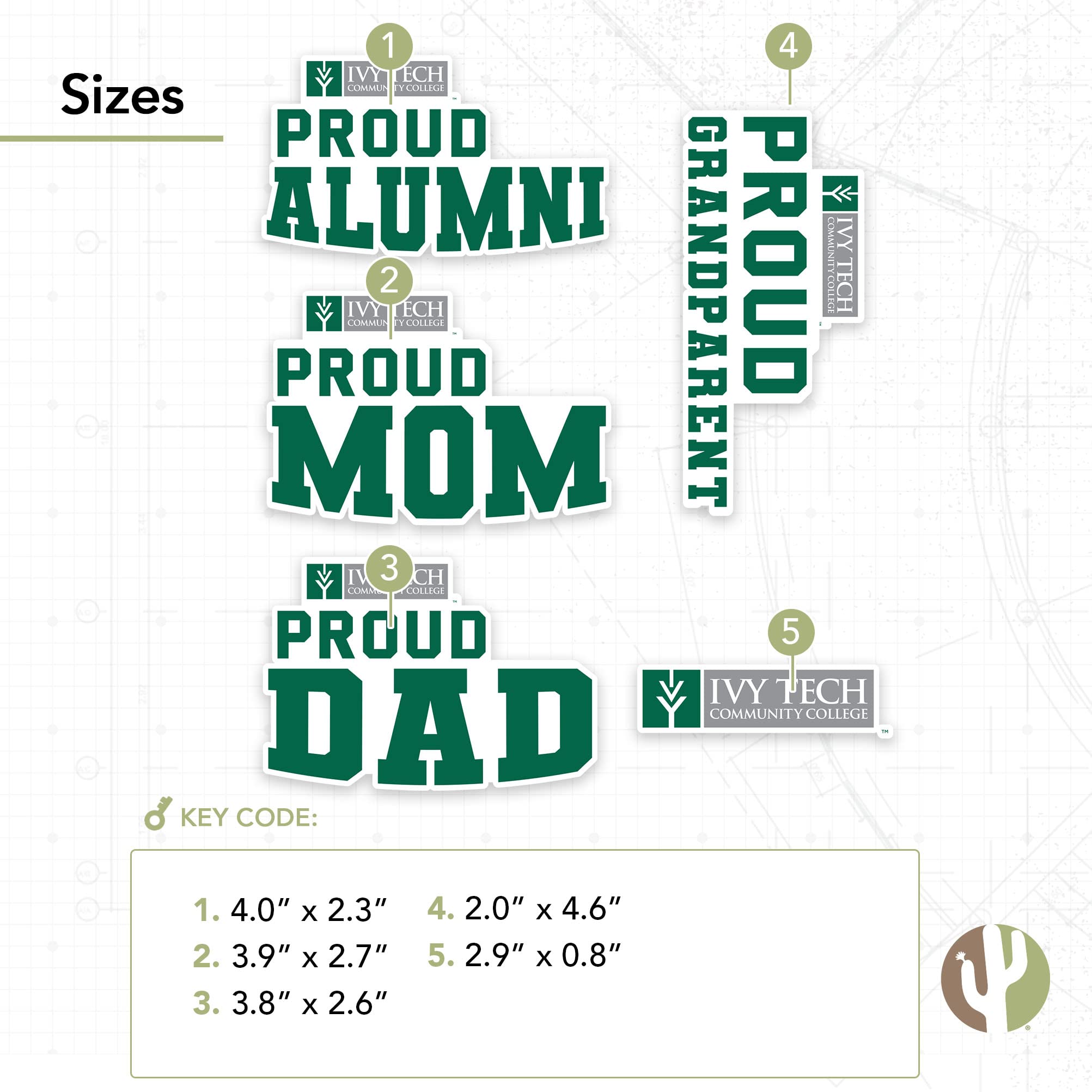 Desert Cactus Ivy Tech Community College Indiana Sticker Sheet - ITC Eagles Vinyl Decals