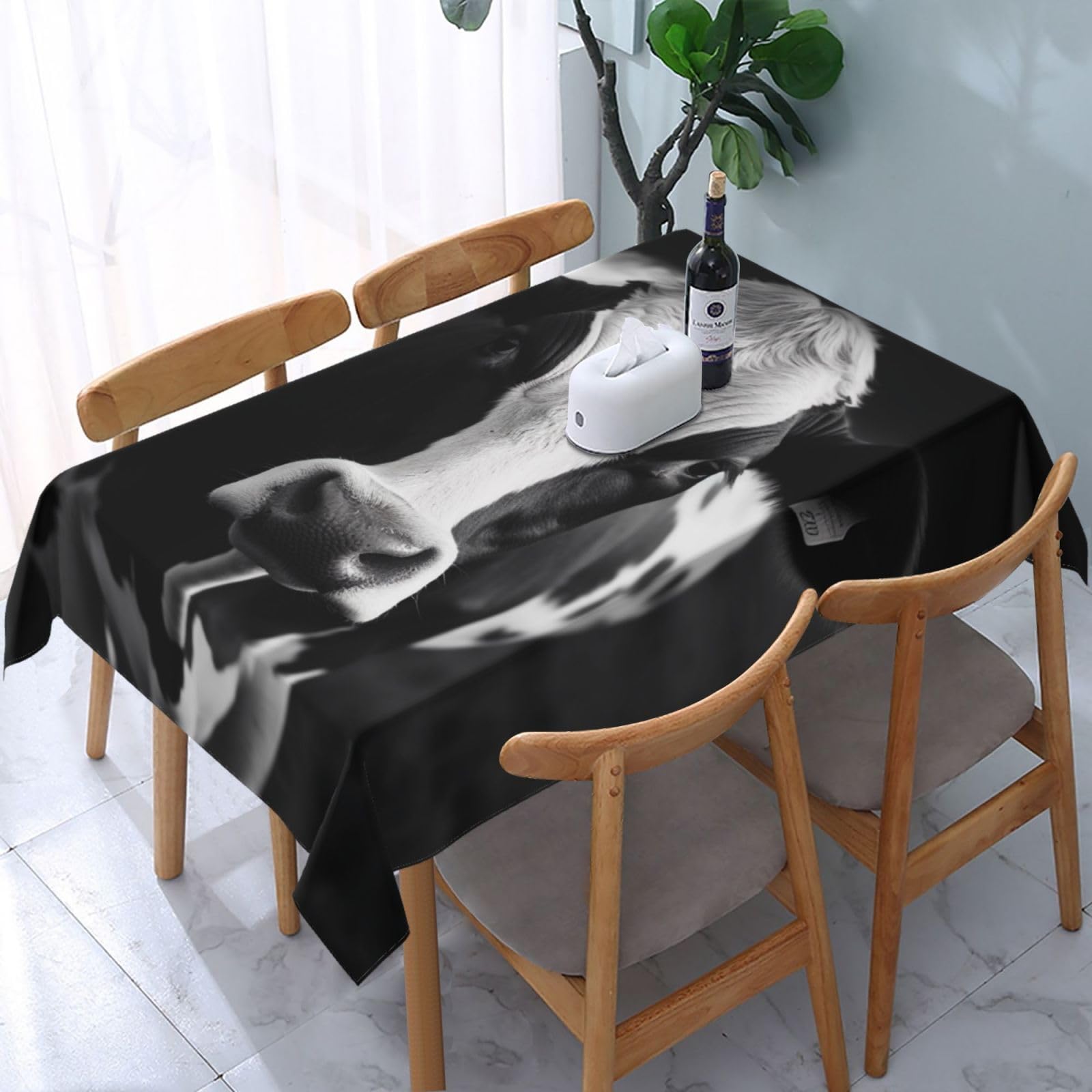 WPKJU Black and White Cow Printed Tablecloth Water Resistant Table Cover Washable Rectangle Table Cloth for Tables 54x72 in