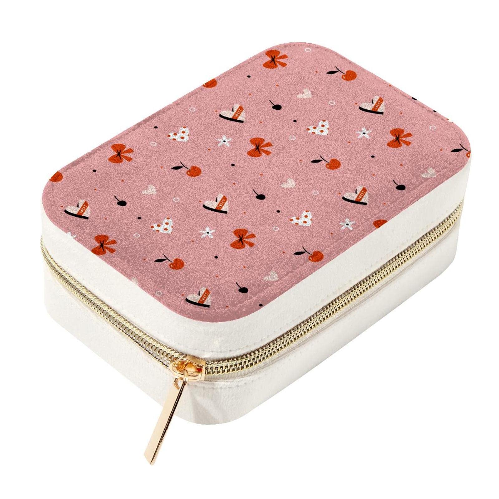 Boîte de rangement en velours pour bagues et colliers à motif cerises