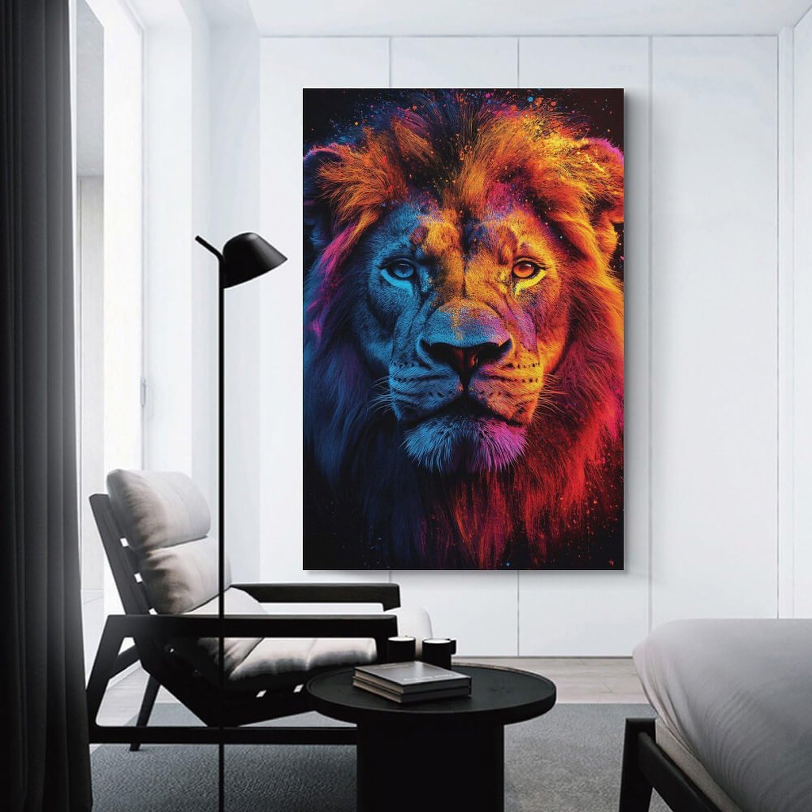 Junmoney Colorful Lion Portrait(2) Home Decor Wall Art 24x36inch(60x90cm), for Office, Study Or Home Workspace, Home Office Artwork with Decorative Appeal