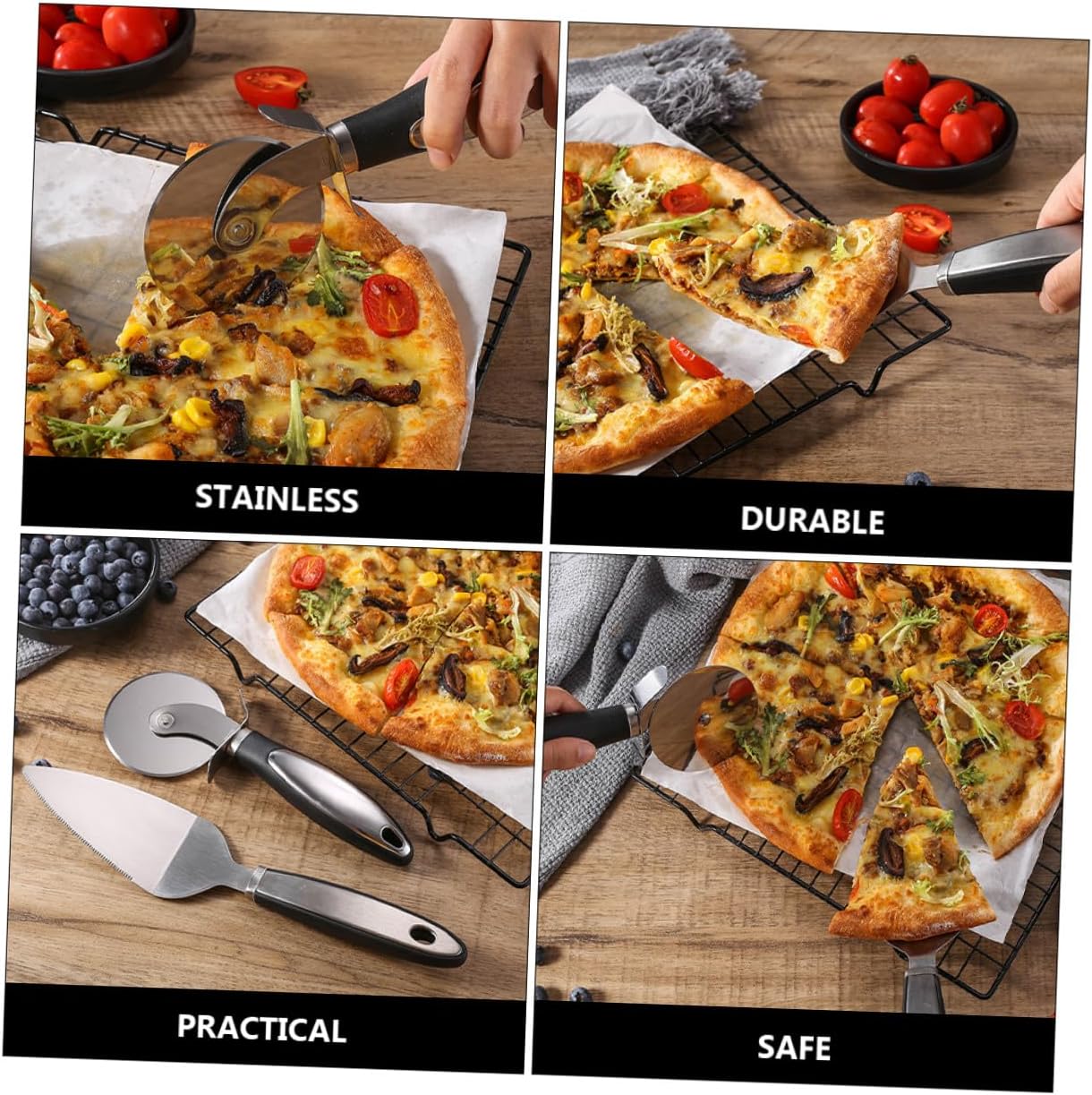 OSALADI Stainless Steel Pizza Cutter and Server Pizza Wheel with Ergonomic Handle Sharp Cake and Slicer Lightweight Kitchen Tool for Easy Cutting and Serving