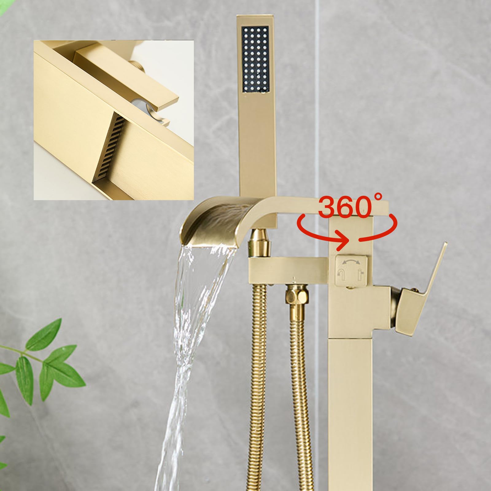 BiaoTeng Grifo Bañera de Pie y Ducha Oro Cepillado Laton