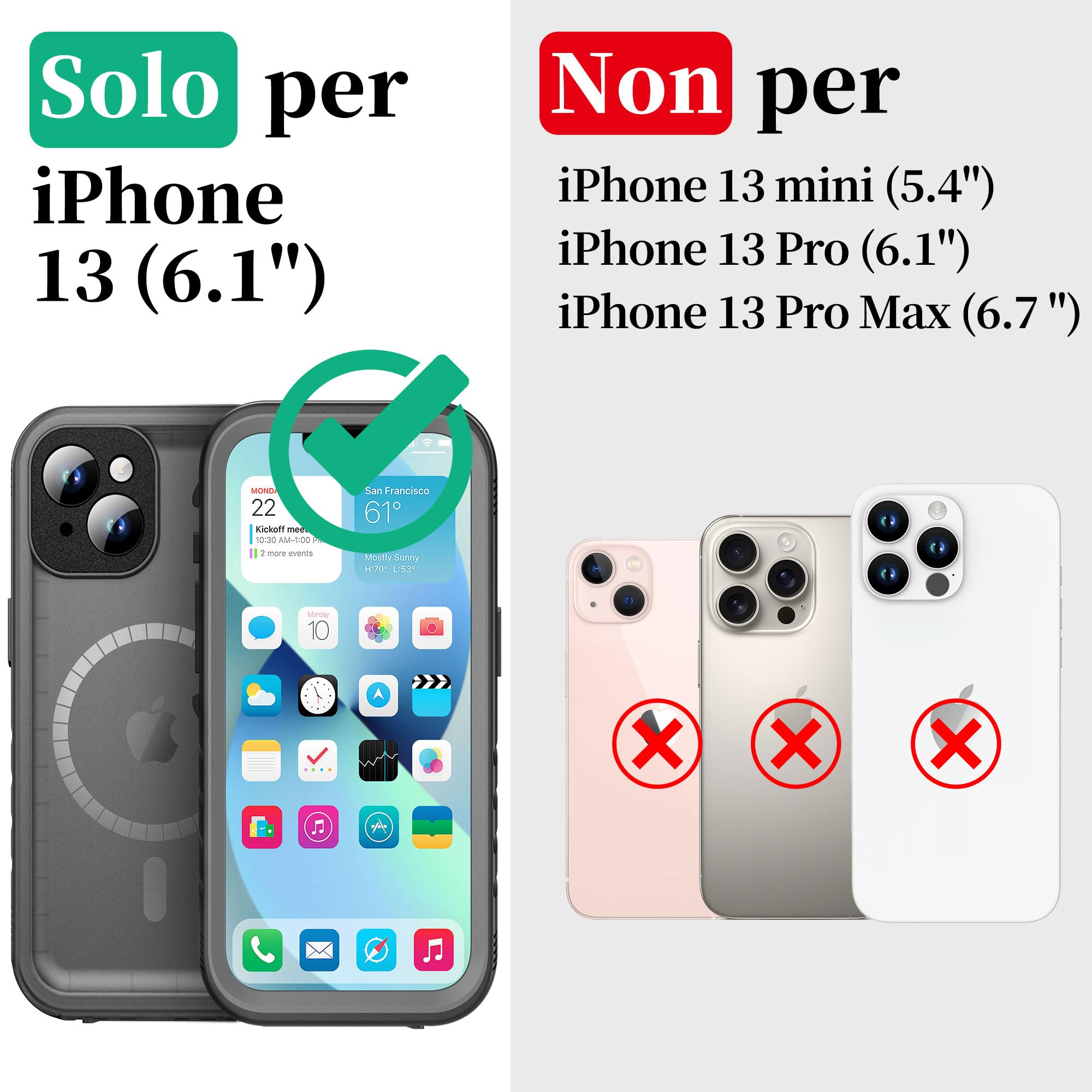 Cozycase Cover TOP 360 Antiurto IP68 Impermeabile Per iPhone 13 | Magnetica Per Magsafe, Rugged Militare, Subacquea Waterproof Case Anti Urto Resistente Antipolvere, Custodia Integrale. Nero