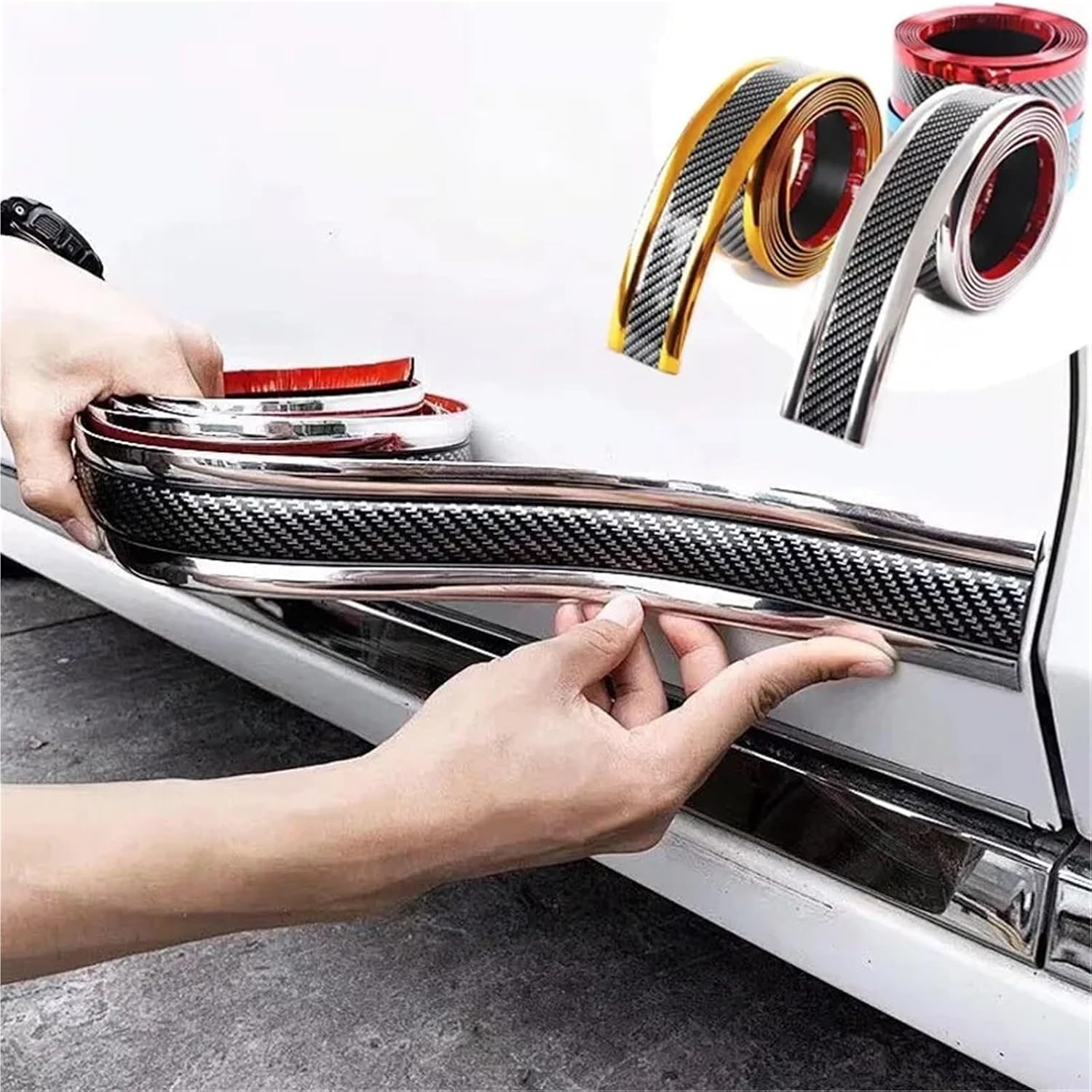 Car Threshold Strip Anti Scratch Adhesive Sticker 1pcs(Red Edge 1m)