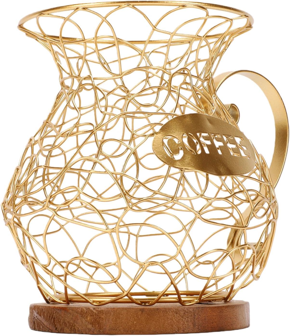 Garosa Coffee Pod Holder, Large Capacity Wooden and Metal Coffee Capsule Storage Organizer for Kitchen Countertop Office Bar (Gold)
