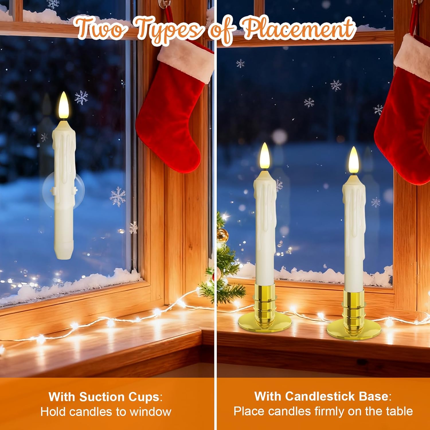 Window Candles, 12 Pack Battery Operated Window Candle with 2 Remote Timers, LED Christmas Window Candles with Candle Holders & Suction Cups for Christmas Decoration