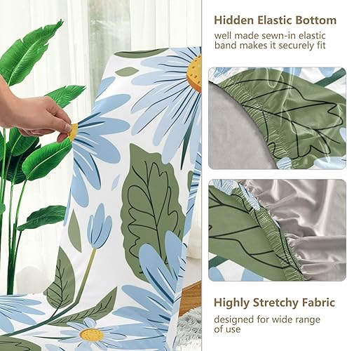 Miniatura 3 de Lindas fundas protectoras de sillas decorativas de margaritas azules para taburetes de aula, funda antideslizante suave para sillas de comedor,