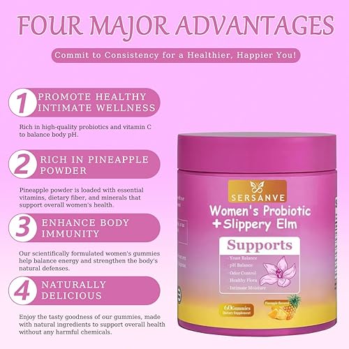 Miniatura 3 de Her Juicy Feminine Probiotics Gummies para mujer  Sabor a piña  Apoya el equilibrio del pH, la salud intestinal y el sistema inmunológico  con olmo