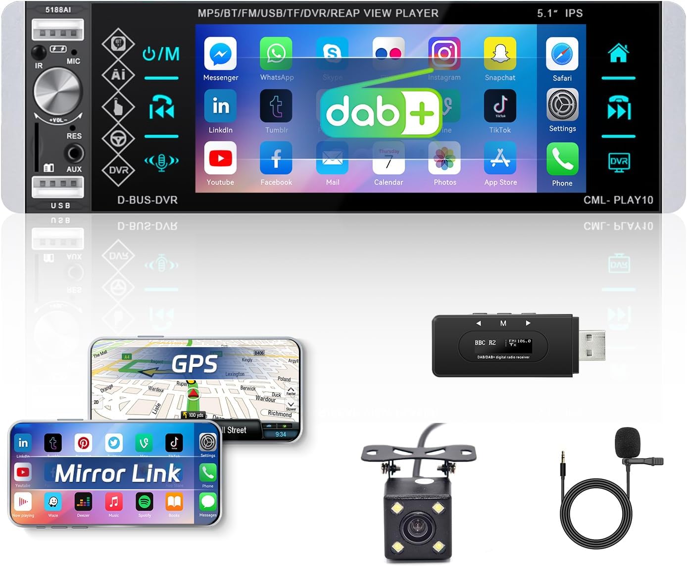 VECHTEL 7 Zoll DAB+ Autoradio Mit Wireless CarPlay - 1 Din Touchscreen