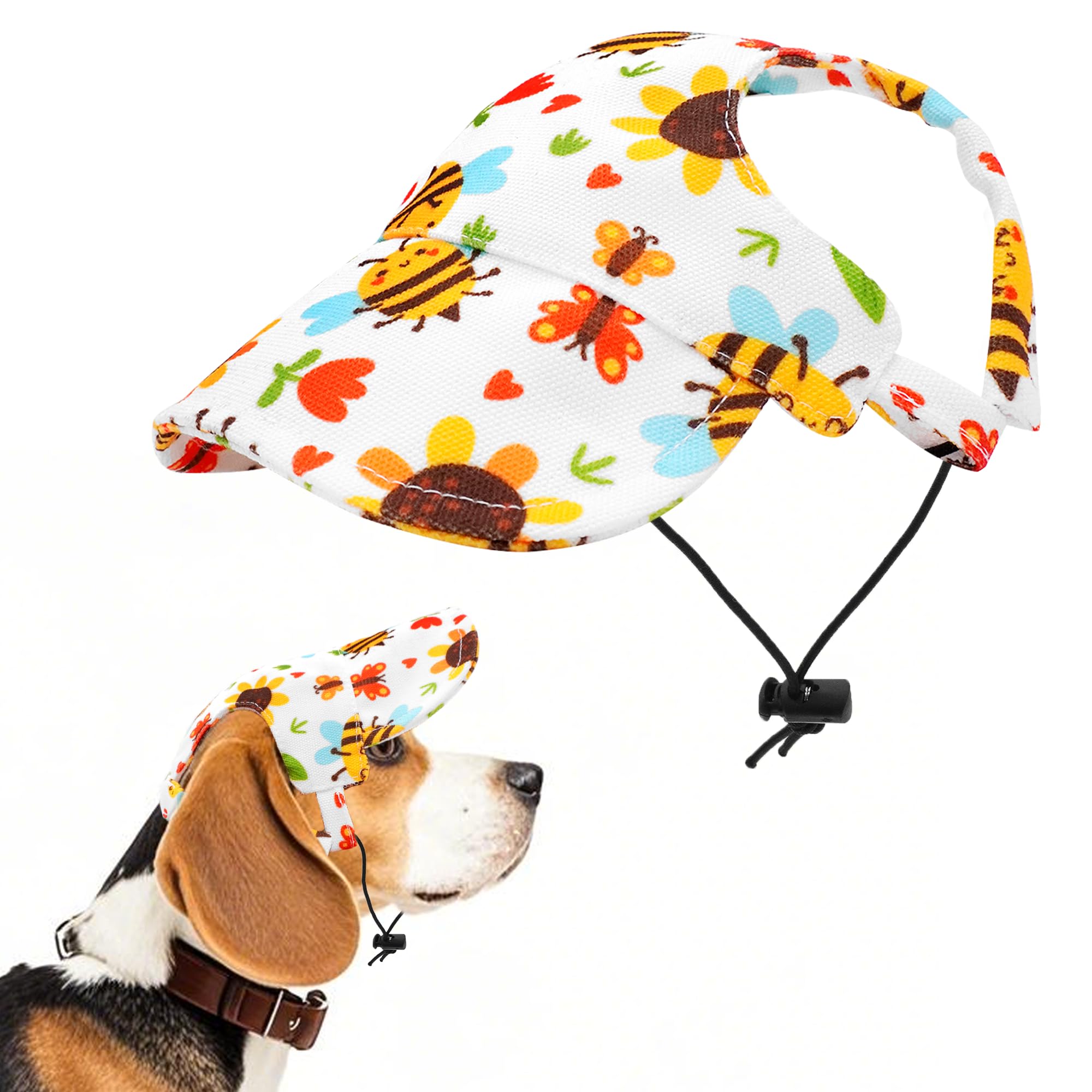 Dog Sun Hat Baseball Cap for XS Extral Small Puppy Doggie Doggy Cats with Ear Holes Adjustable Drawstring Waterproof UV Protection Honeybee White XS