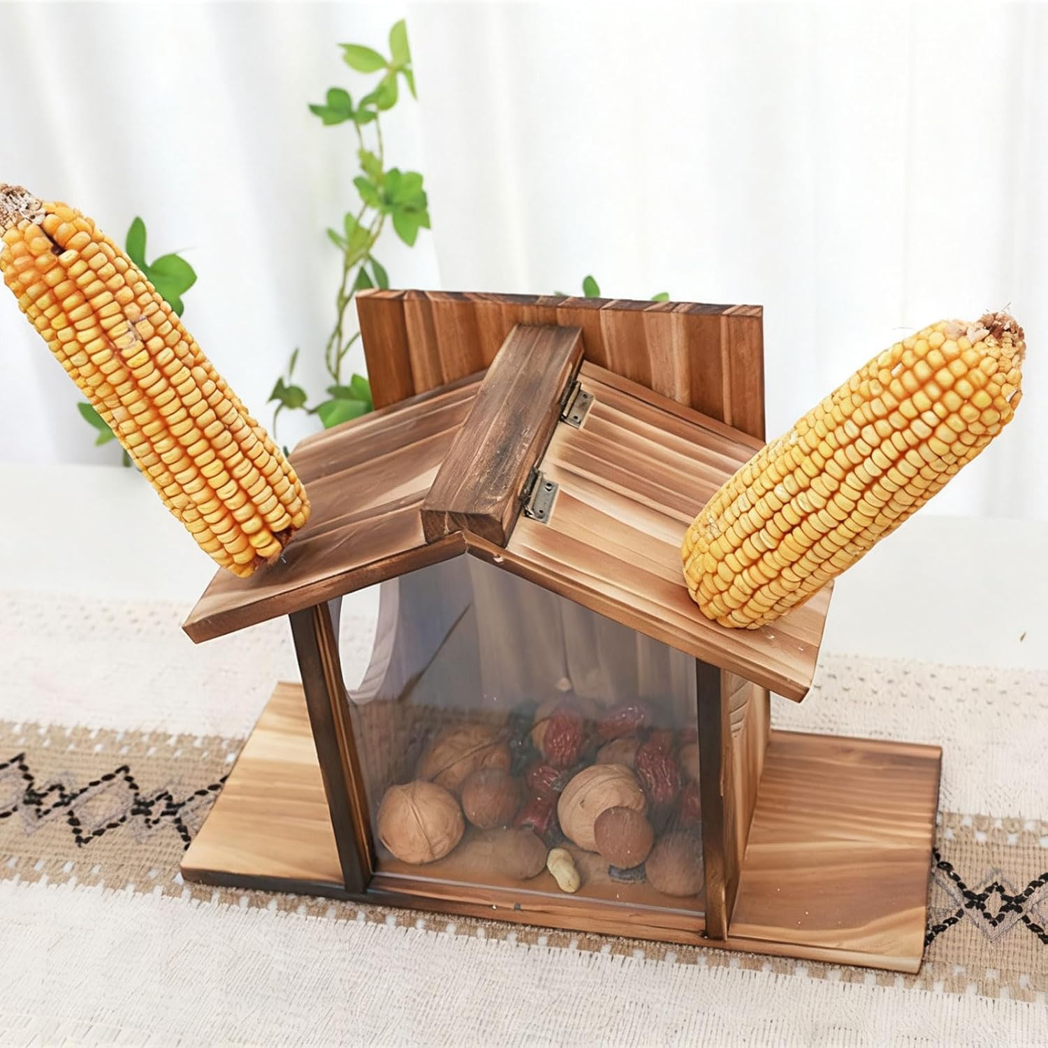 Large Wall-Mounted Squirrels Feeders Pine with Secure Hinged Top Wooden Squirrels Feeders for Garden