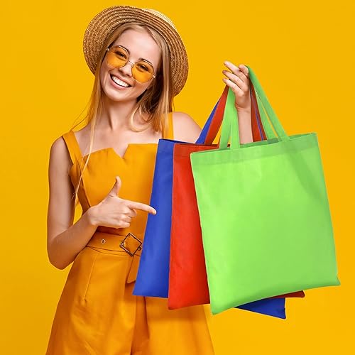 Miniatura 6 de Woanger 100 bolsas a granel de 15 x 16 pulgadas, bolsas de lona reutilizables de tela con asas