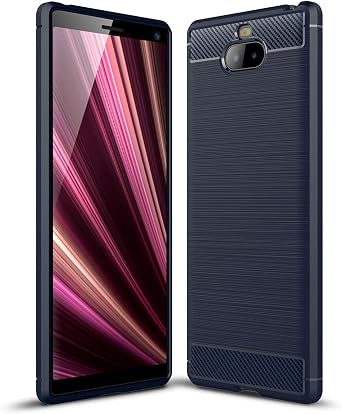Compatible with Cellphone Sony Xperia 10 Case, Carbon Fiber Shock Absorption Slim Case Compatible with Cellphone Sony Xperia 10 Blue