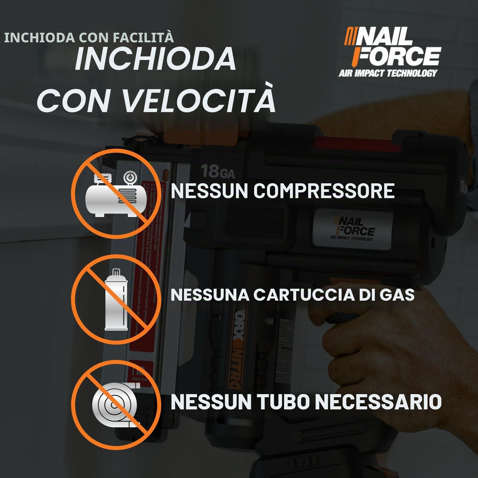 Chiodatrice a batteria 20 V - 18 GA | Worx | PowerShare | WX842.9 | Chiodi da 1,2 mm e fino a 50 mm di lunghezza