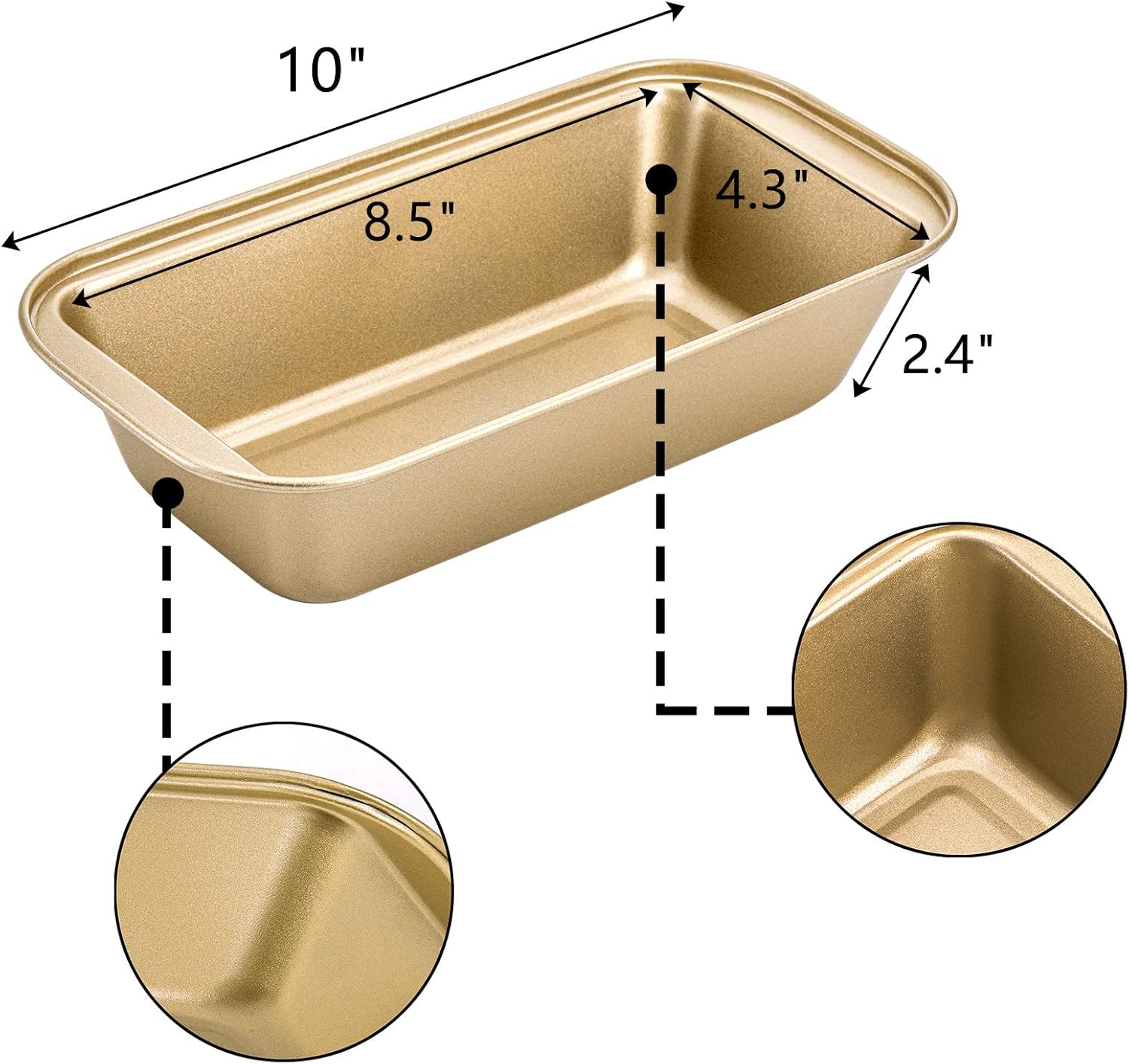 Lawei 6 Pack Nonstick Loaf Pan, 8.5 x 4.3 Inch Carbon Steel Kitchen Baking Bread Pan, Bread and Toast Baking Mold with Easy Grips Handles, Metal Bakeware Pan for Homemade Cakes, Breads, Meatloaf, Gold