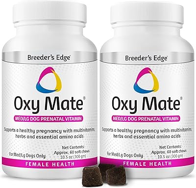 Breeders Edge Oxy Mate Dog Prenatal Vitamins, Comprehensive Supplement for Pregnant Dogs and Cats Enriched with Essential Nutrients for Healthy Moms & Litters, Soft Chews - 120ct Medium & Large Dog