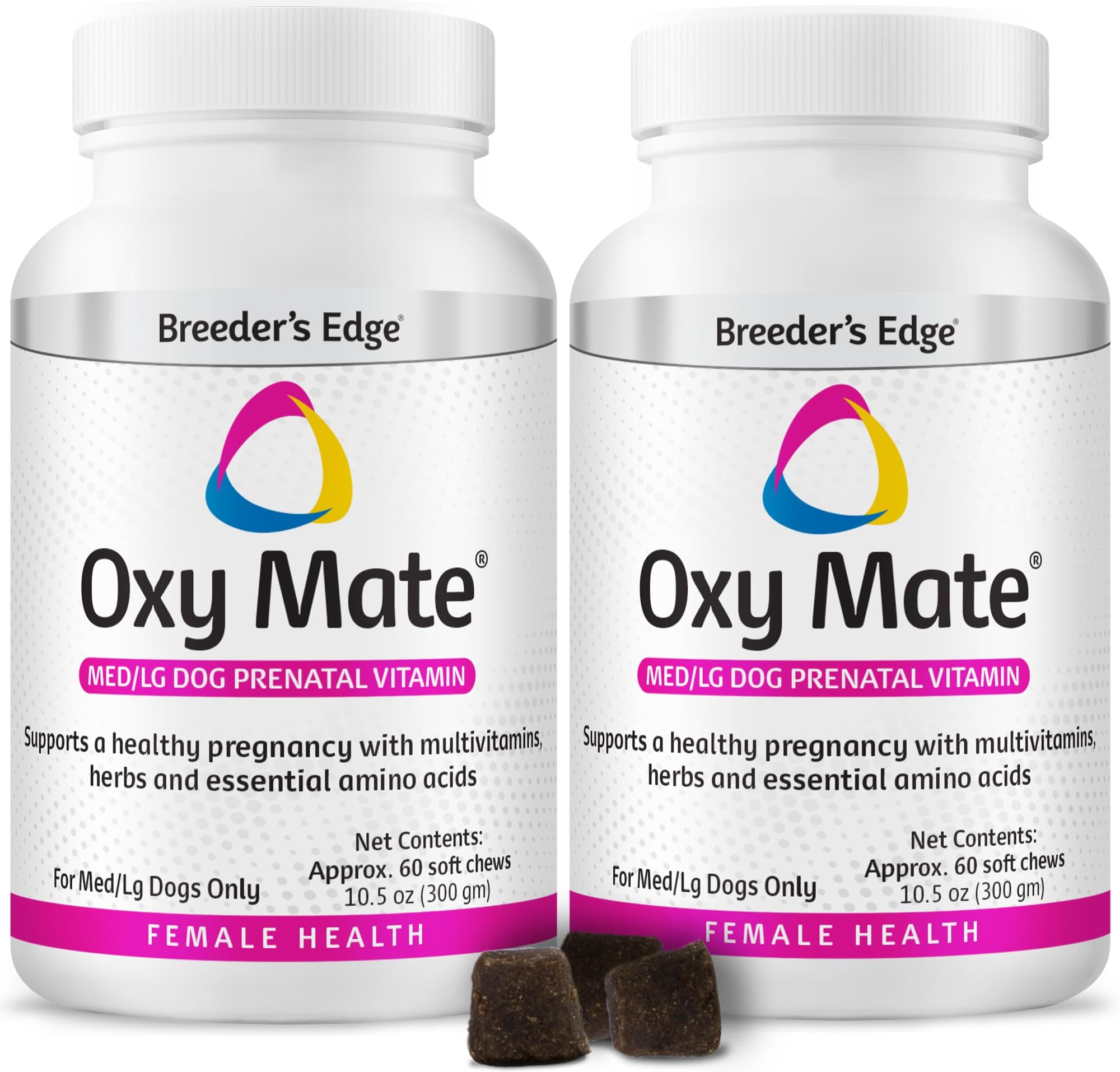 Breeder's Edge Oxy Mate Dog Prenatal Vitamins, Comprehensive Supplement for Pregnant Dogs and Cats Enriched with Essential Nutrients for Healthy Moms & Litters, Soft Chews - 120ct Medium & Large Dog