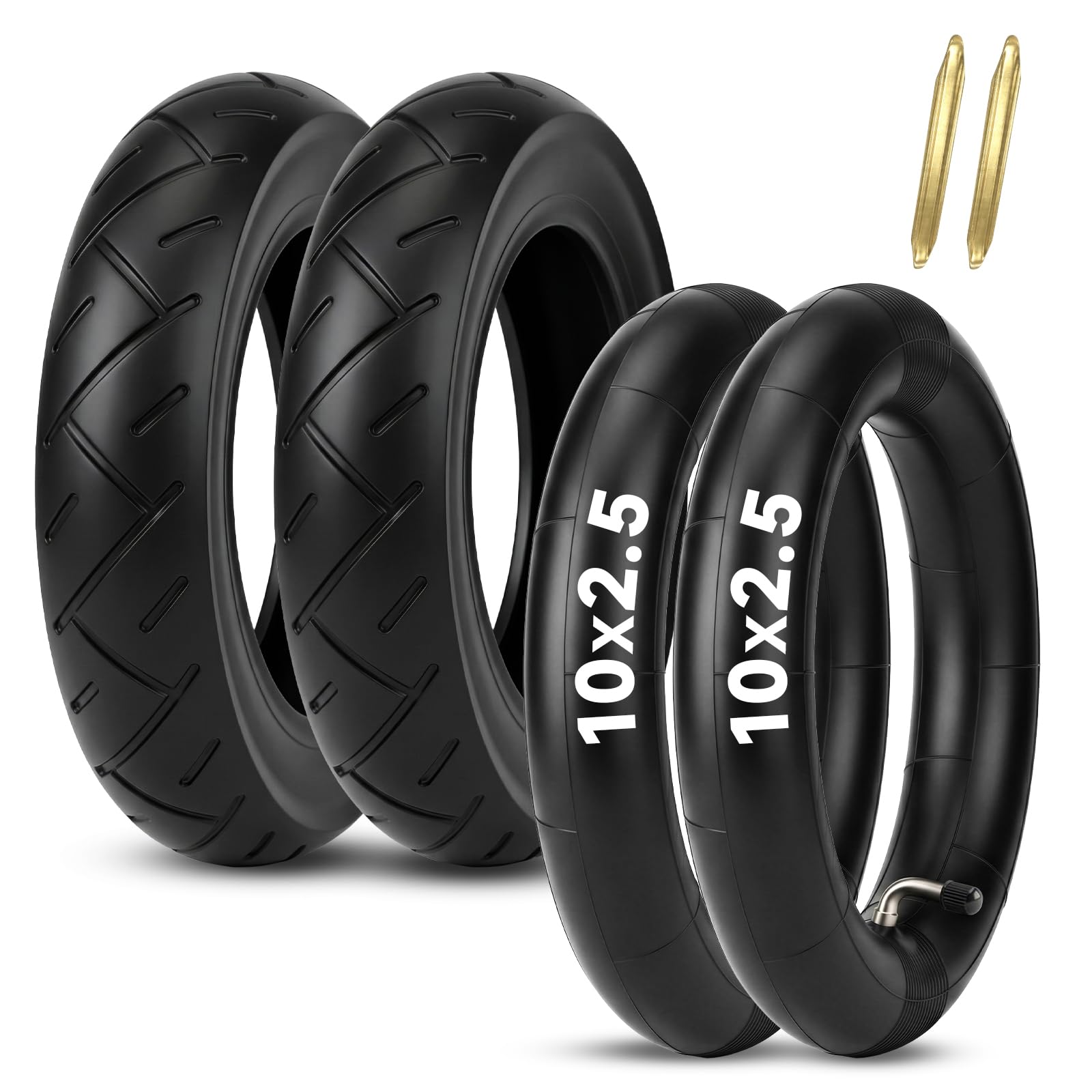 Photo 1 of 10x2.5 Scooter Tire & Tube Set: EMERK 10 Inch Wear-Resistant Pneumatic Replacement Scooter Tires and Inner Tubes with 90° Bent Valve and 2 Tire Levers, Fits 6.0" Rims (2-Pack)