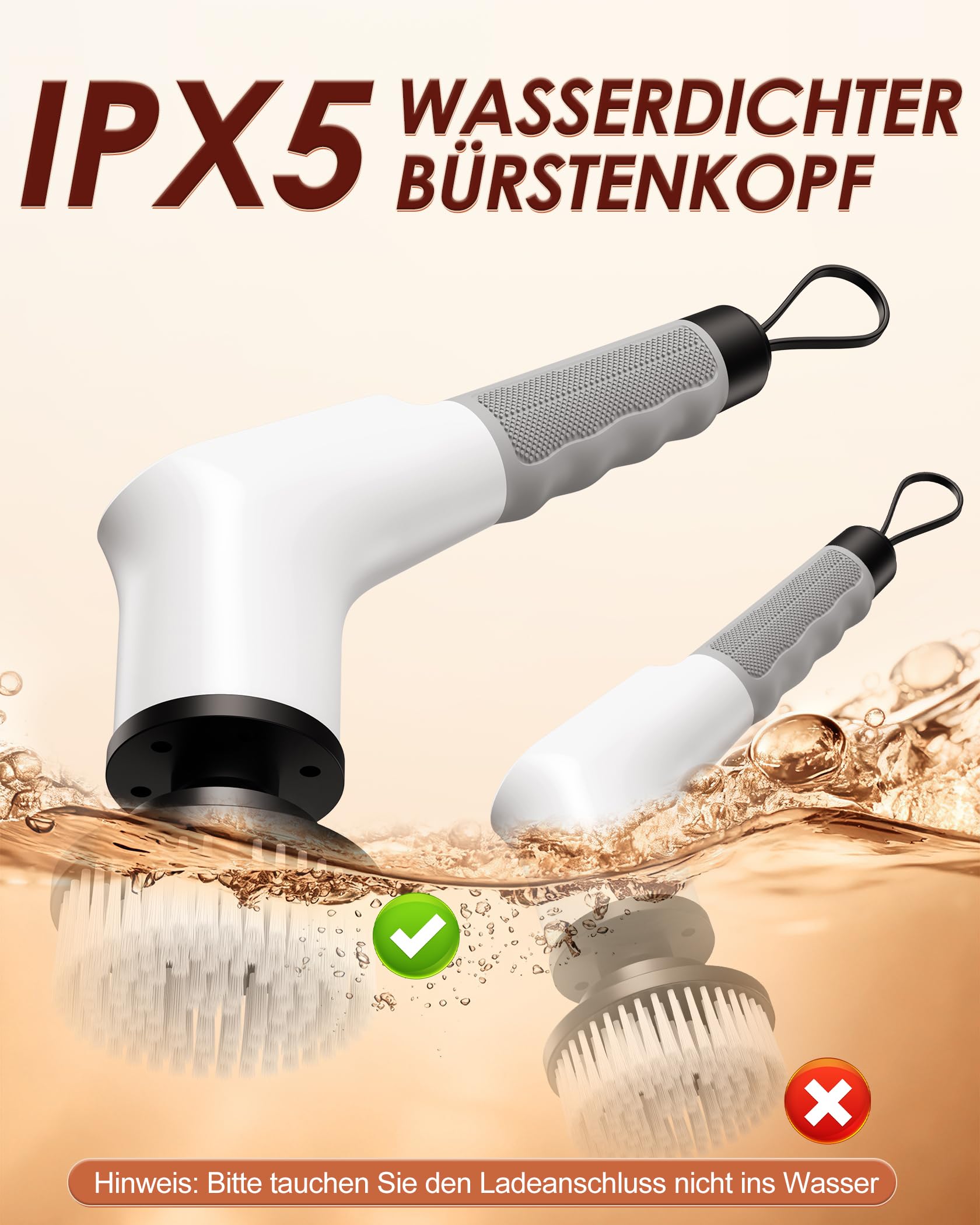 Brosse de Nettoyage électrique Rotative, Brosse de Douche avec 8 Têtes de Brosse Remplaçables, Electric Spin Scrubber avec Manche Extensible, 2 Vitesses Réglables, pour Baignoire, Coulis, Carrelage