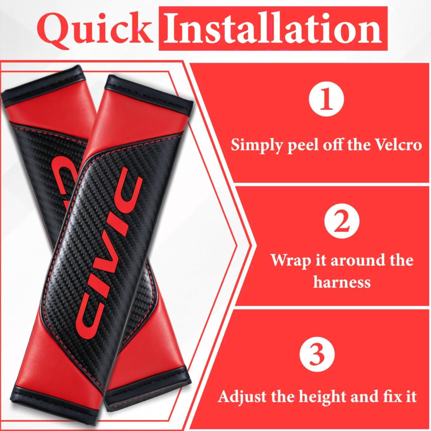2PCS Seat Belt Covers Seatbelt Pad Strap Shoulder Pad Suit for Civic Car Accessories (ci Red)
