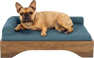 Furhaven Elevated Dog Bed for Medium Dogs, Mid-Century Modern Style with Flexible Slats & Non-Slip Pads for Comfort & Airflow, Easy Assembly, Raised Pet Bed, Medium, Dark Brown