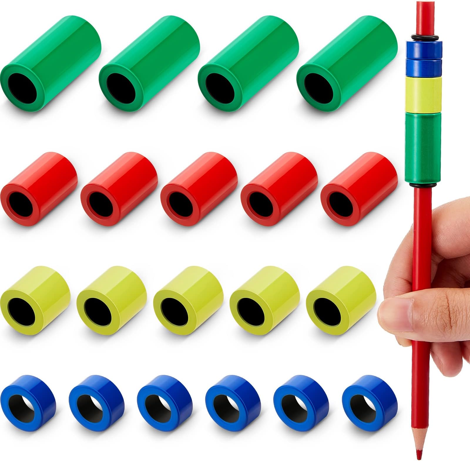 20 Pieces Adjustable Pencil Weights Kit Handwriting Aid Metal Pencil Weights,Tool for Handwriting Autism Learning Materials(Green, Red, Yellow, Blue)