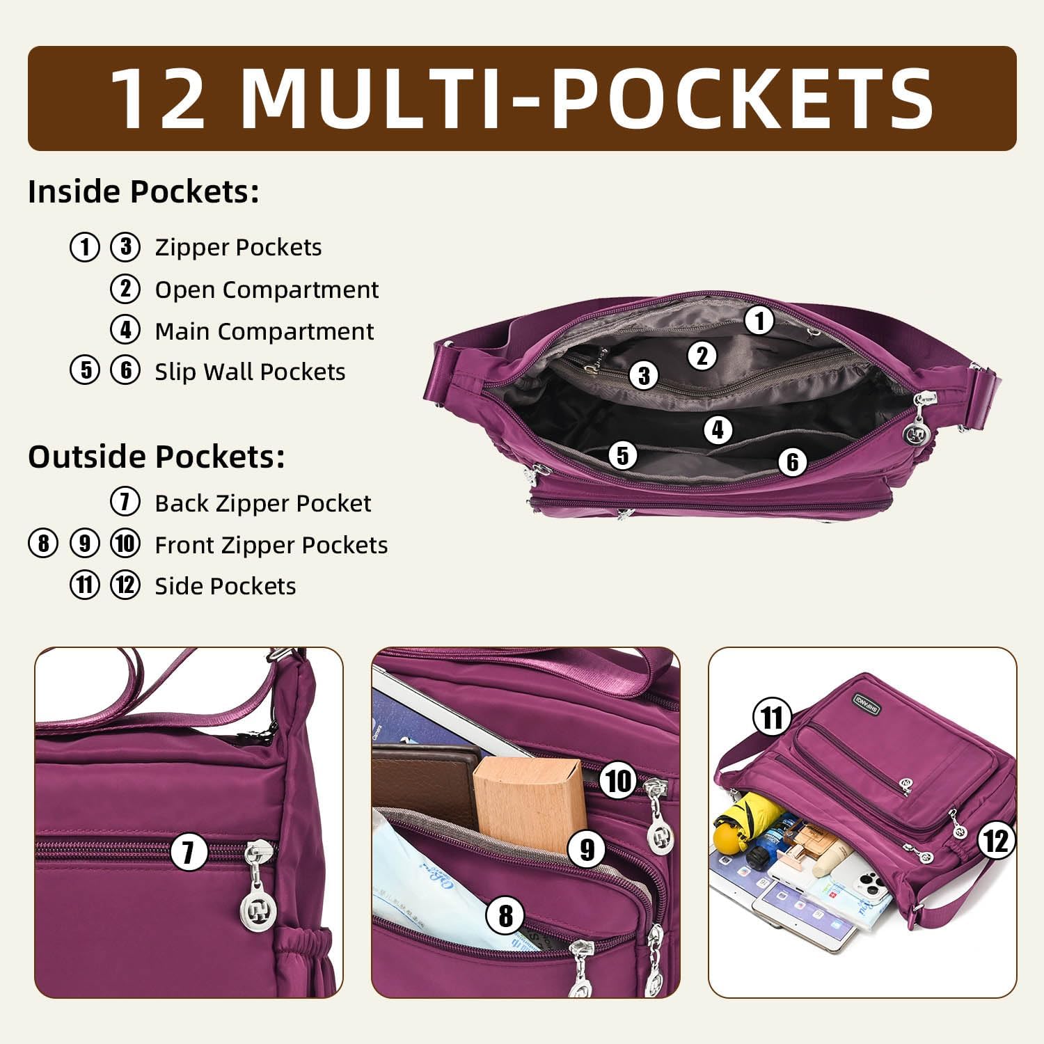 SHIFANQI Crossbody Bag for Women,Multi Pockets Cross Body Purses for Women, Ladies Shoulder Bag, Travel Purses and Handbags - Image 5