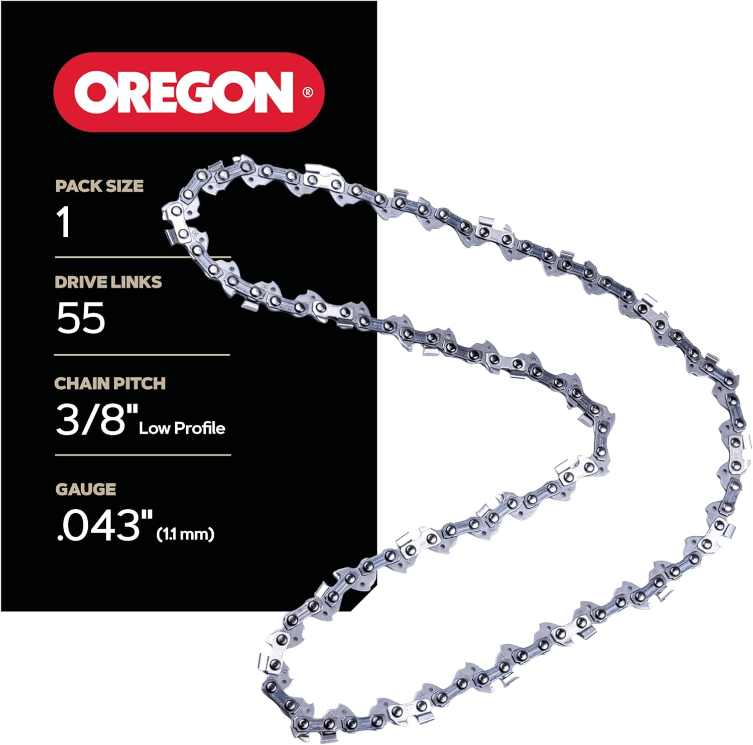 Oregon Chainsaw Chain 3/8" LP Pitch, .043" (1.1 mm) Gauge for 16" (40cm) Bar, 55 Drive Links – Low-kickback Replacement Saw Chain, Fits Several Stihl Chainsaw Models
