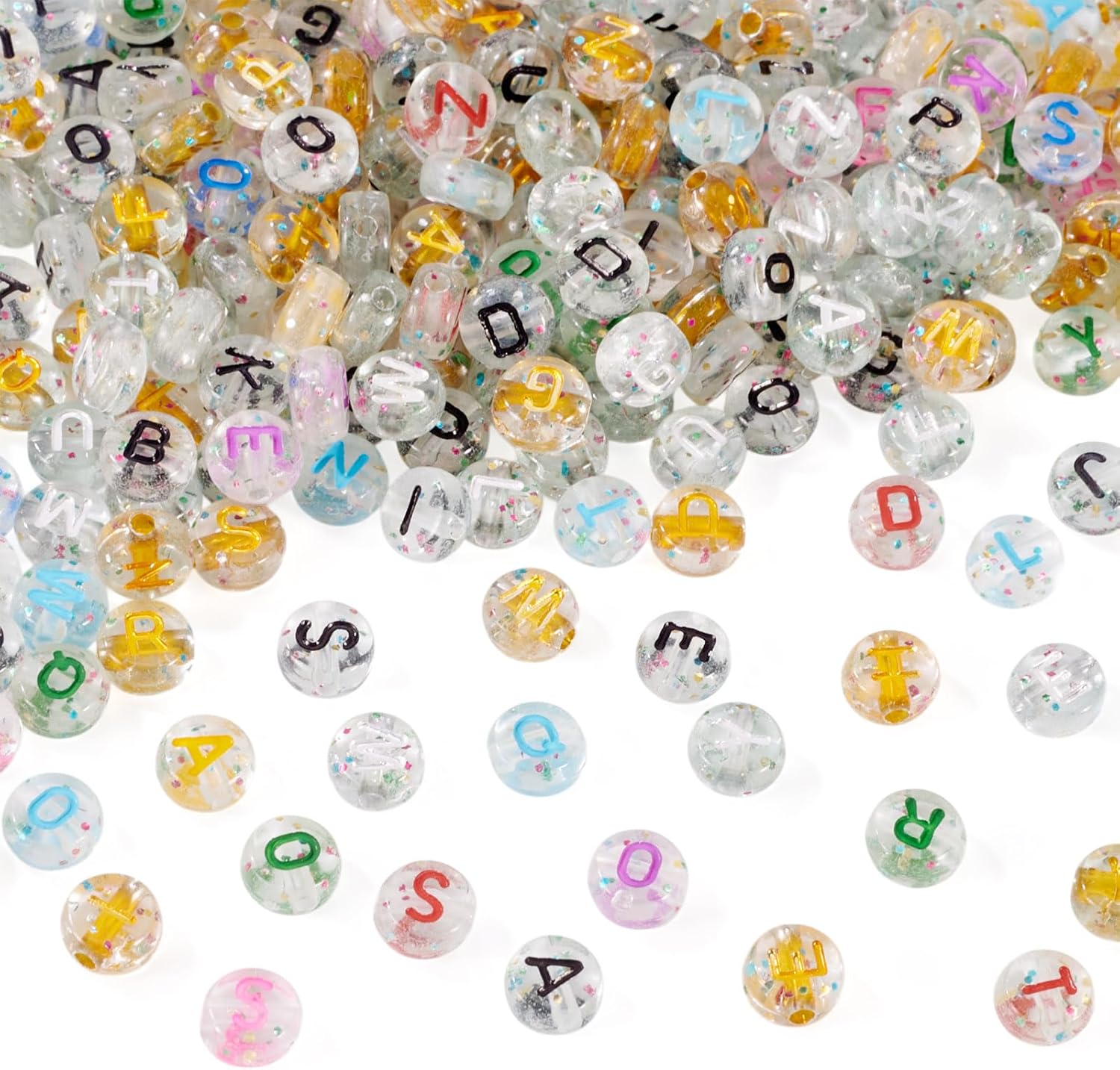 KISSITTY 400Pcs Transparent Acrylic Letter Beads Bulk with Glitter Powder Colorful Flat Round Alphabet Beads Letter Pattern Loose Spacer Bead Charms for DIY Necklace Bracelet Jewelry Making Supplies - Image 8