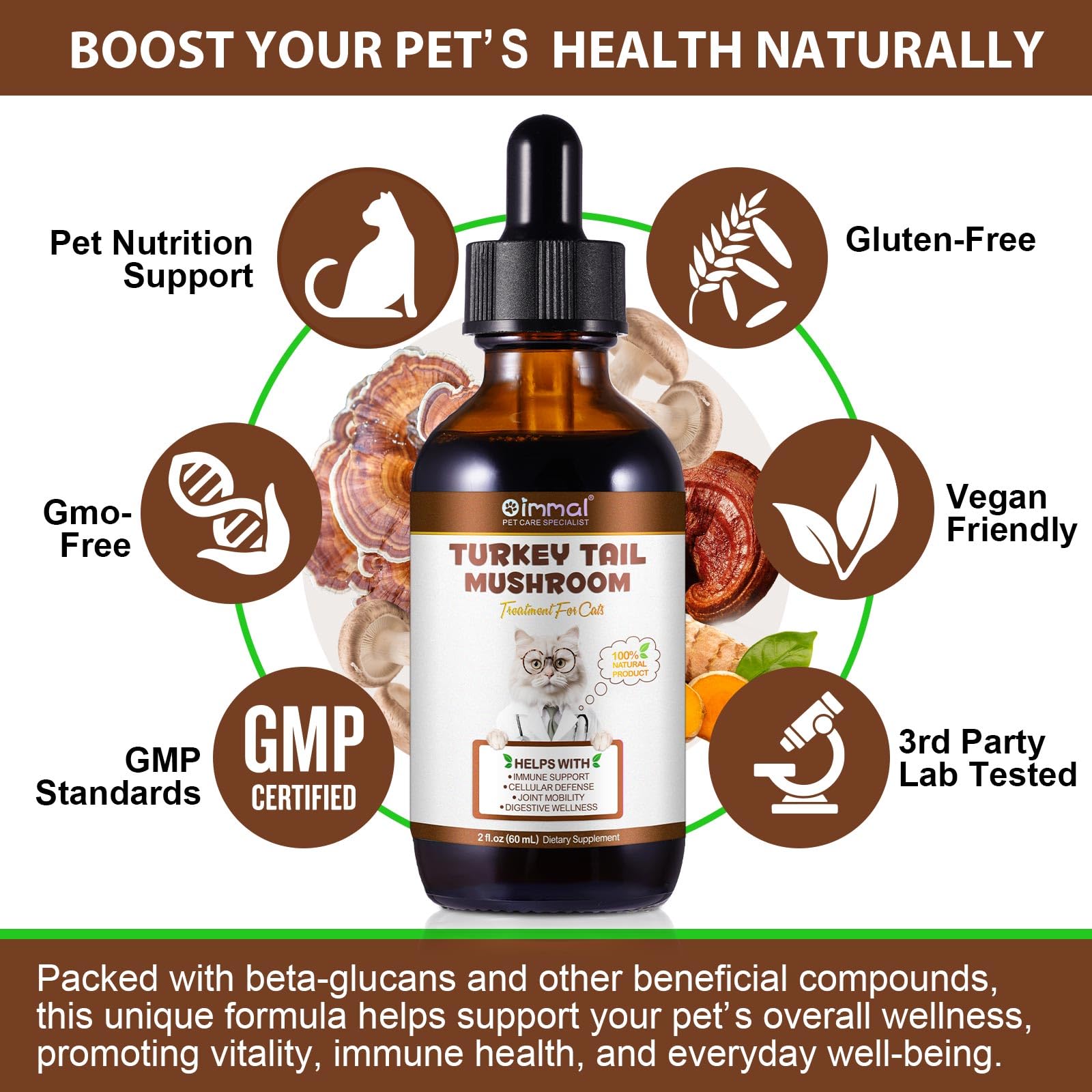 Turkey Tail Mushroom for Cats,Turkey Tail Mushroom Liquid Extract for Immune & Digestive, Joint - Image 2