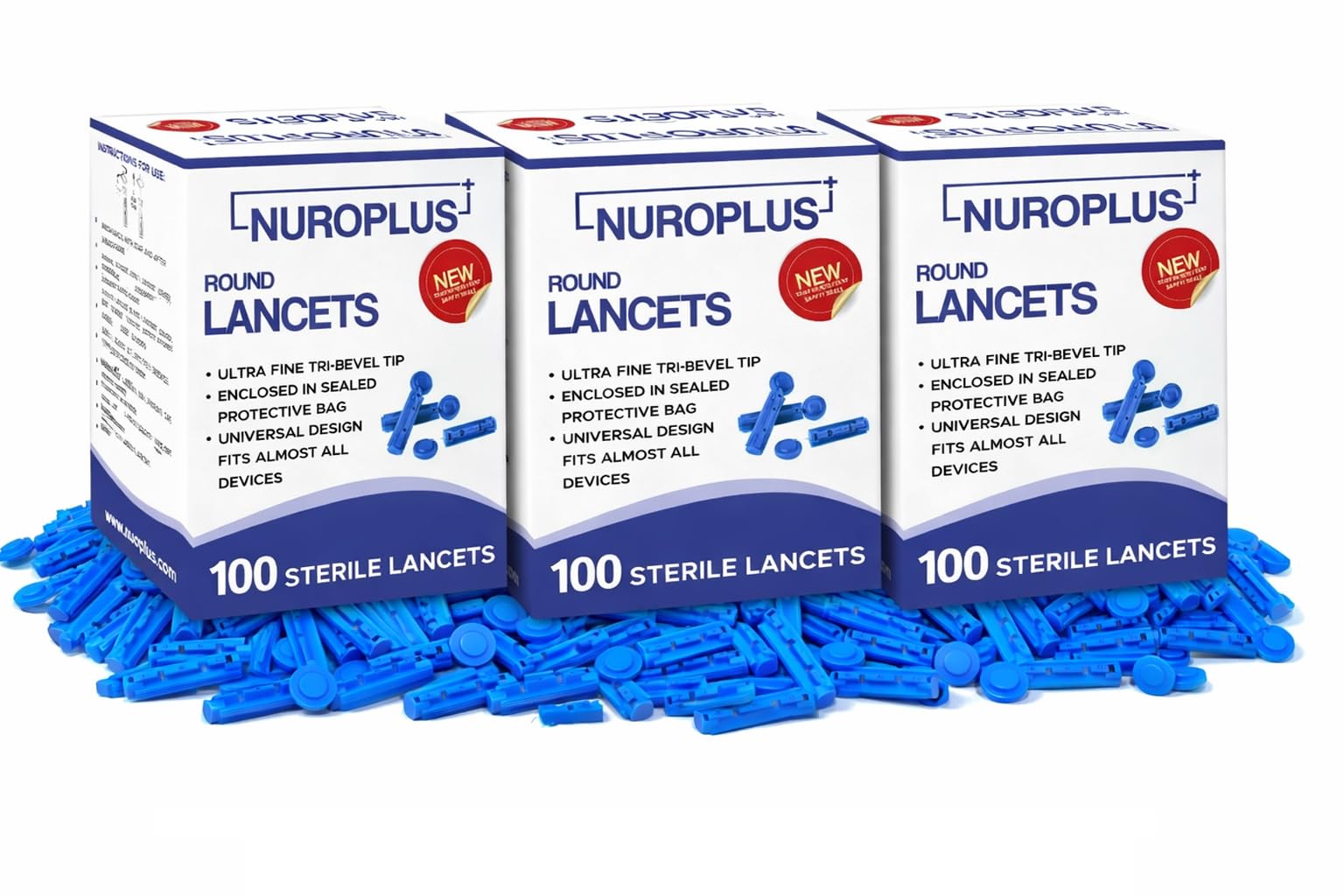 Premium Glucometer Round Blood Lancets 300 Pcs (100 x 3 Box) | Ultra Fine Sterile Needle, Painless Pricking, Universal Fit for Lancing Devices, Blue Colour-image-19