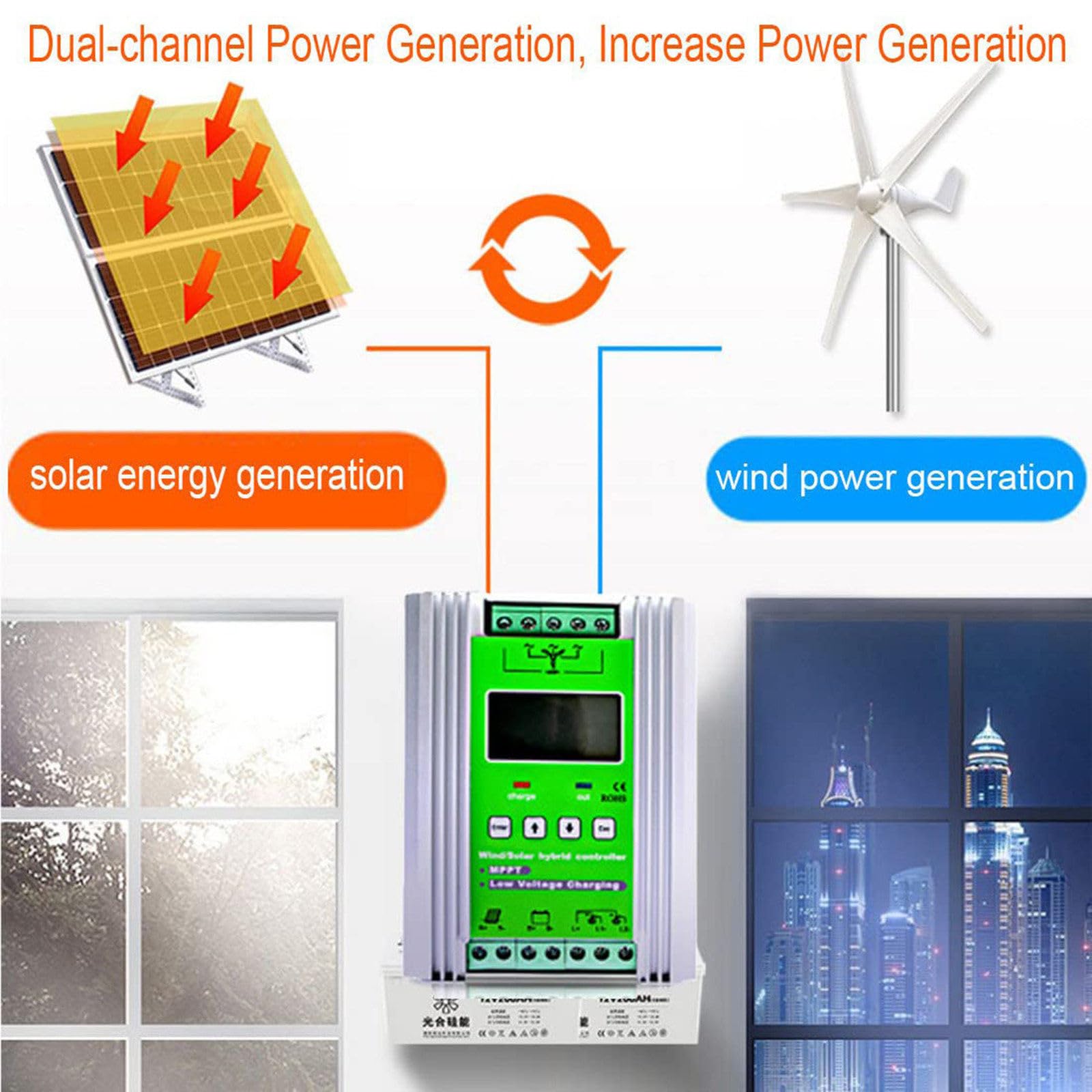 Inteligentny hybrydowy regulator ładowania Mppt 12 V/24 V/48 V z automatycznym rozróżnianiem od 4000 W do 12000 W do niezależnych od sieci instalacji wiatrowych i solarnych
