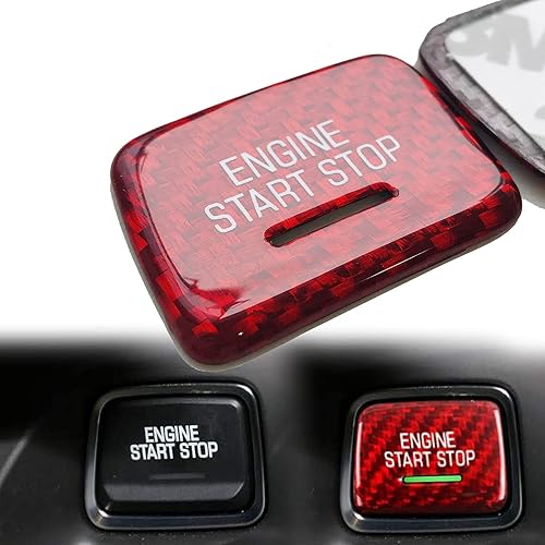 Cubierta de fibra de carbono roja real para el botón de arranque con orificio de luz, compatible con Chevrolet Corvette C7 2014 2015 2016 2017 2018