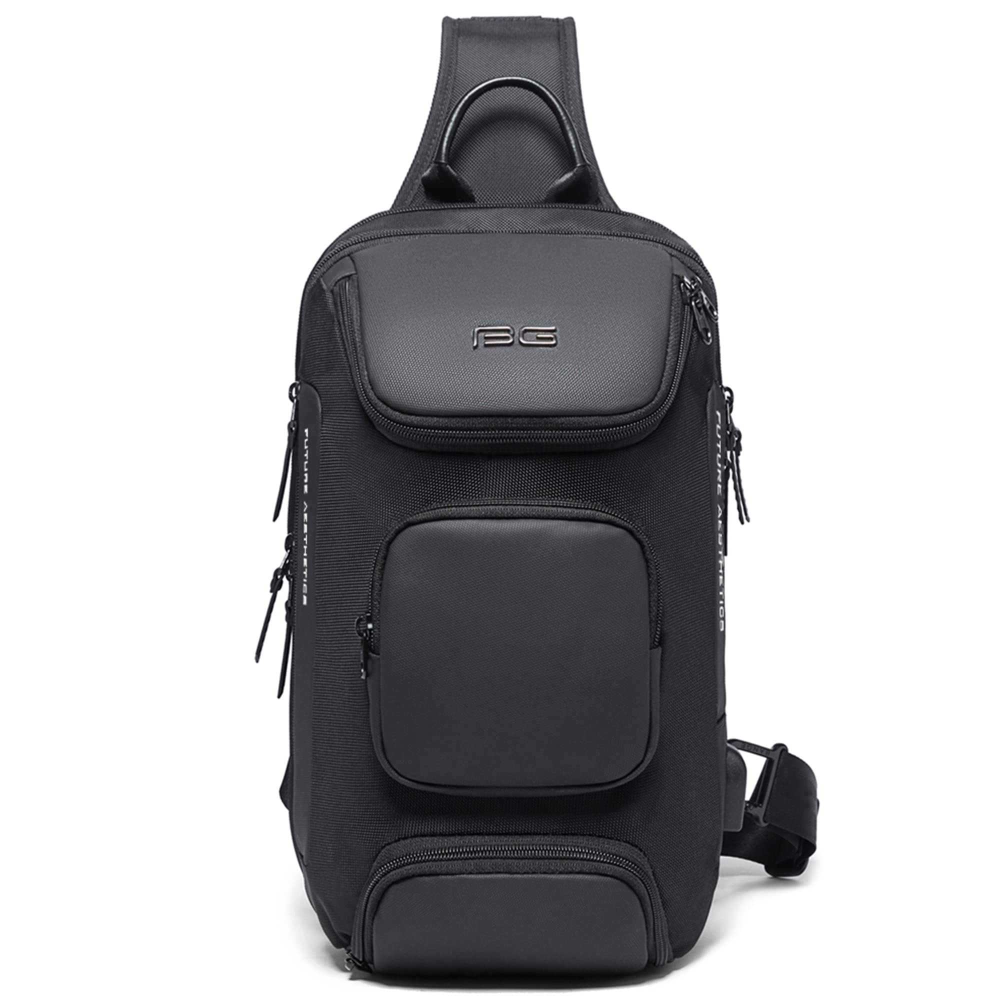 VARLIVOO Bolsos de Hombro para Hombre Bolsos Cruzados USB Port Sling Bag Bandolera Bolsa de Pecho Crossbody Bolsa Alta Capacidad Viajar Impermeable Poliéster Sling Backpack Negro