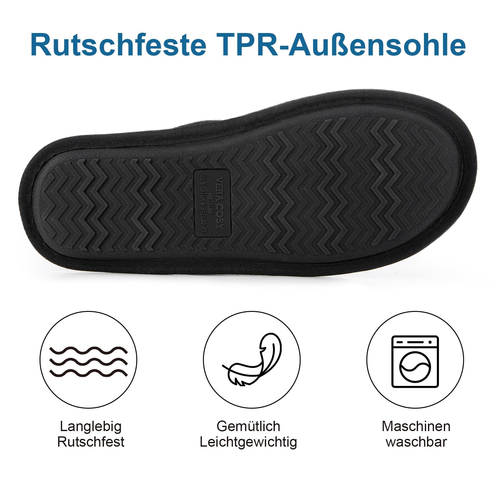 VeraCosy Herren Kord Scuff Hausschuhe Weich Bequem Memory-Schaum Rutschfest Innen Pantoffeln