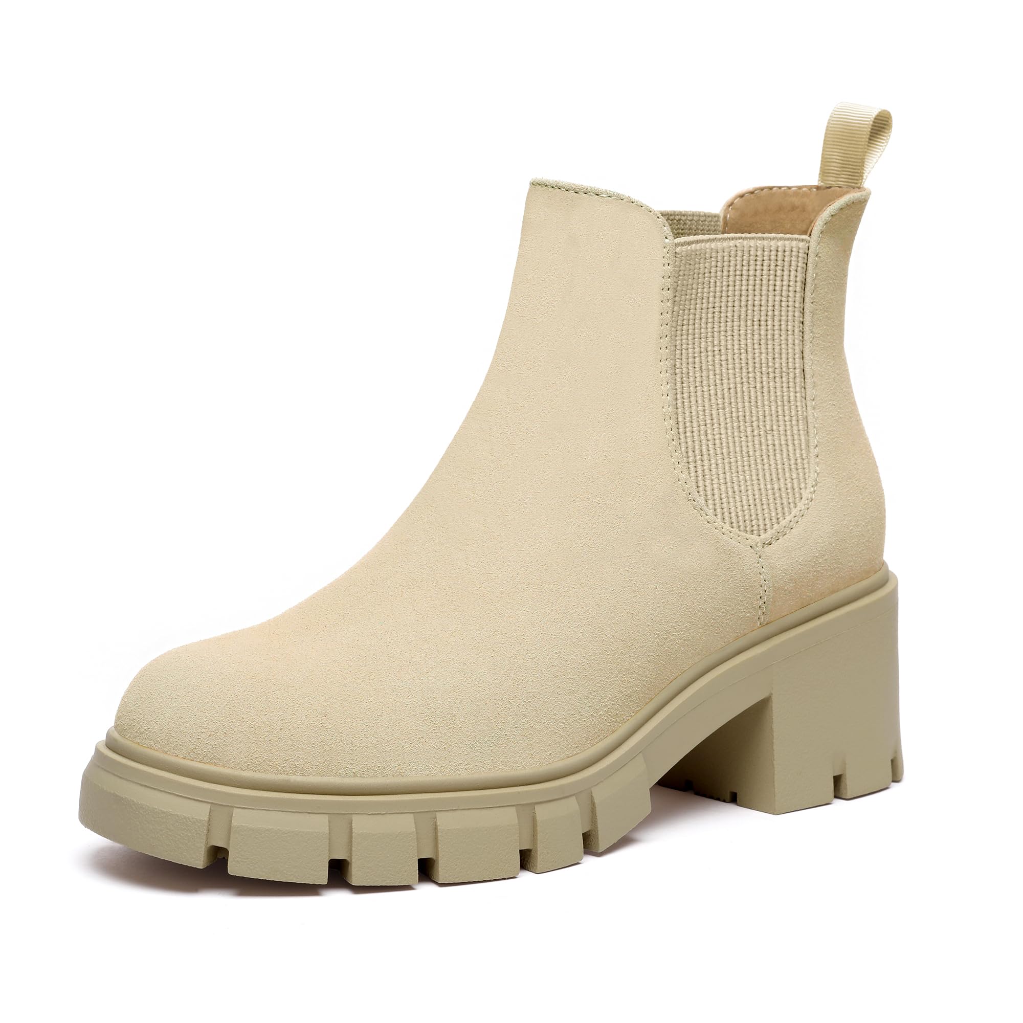 Gvimenos Women's Chelsea Boots Fashion Platform Ankle Booties Low Heel Slip-On Elastic Gore Lug Sole Casual Boot