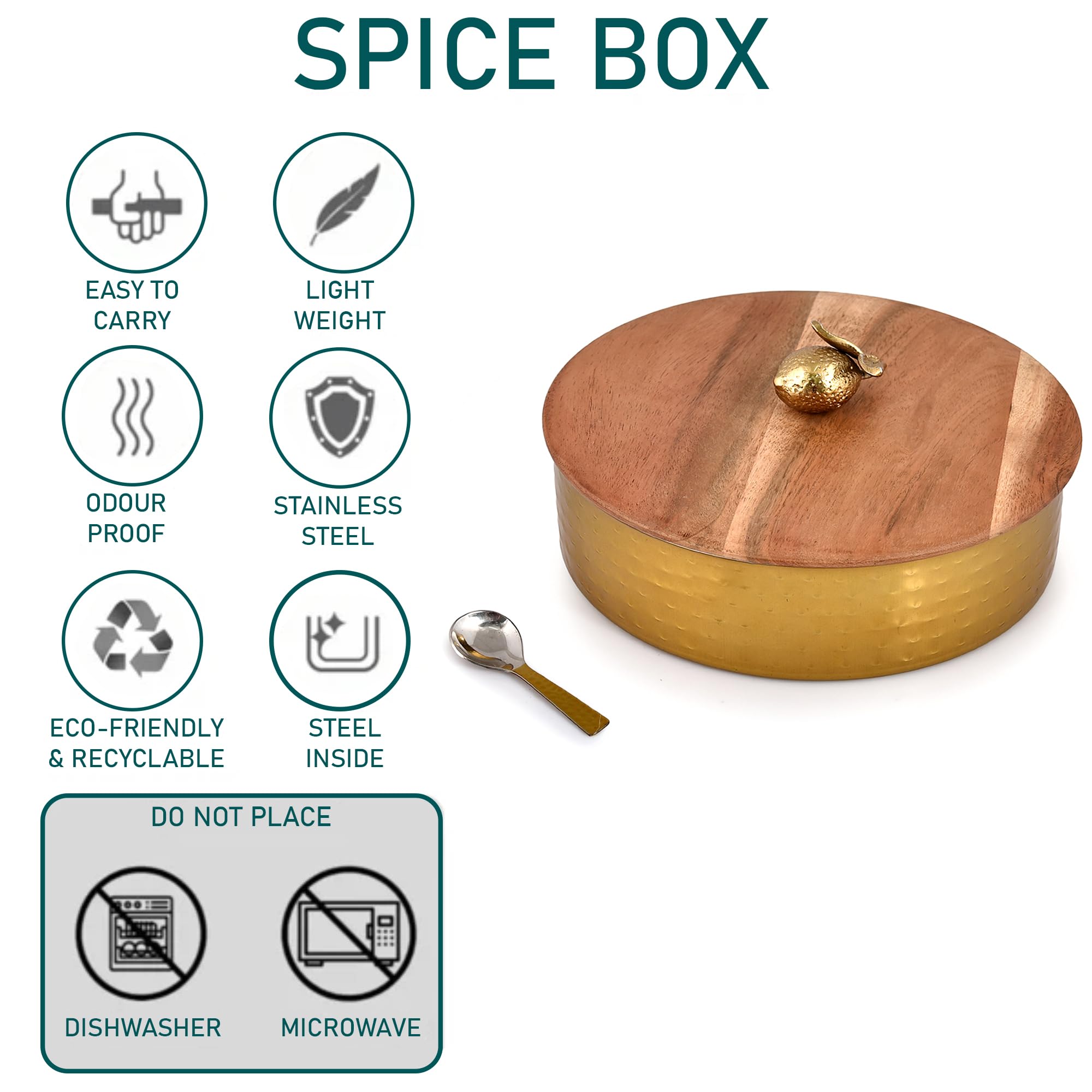 Elan Spice Box - Antique Gold Masala Dabba -4