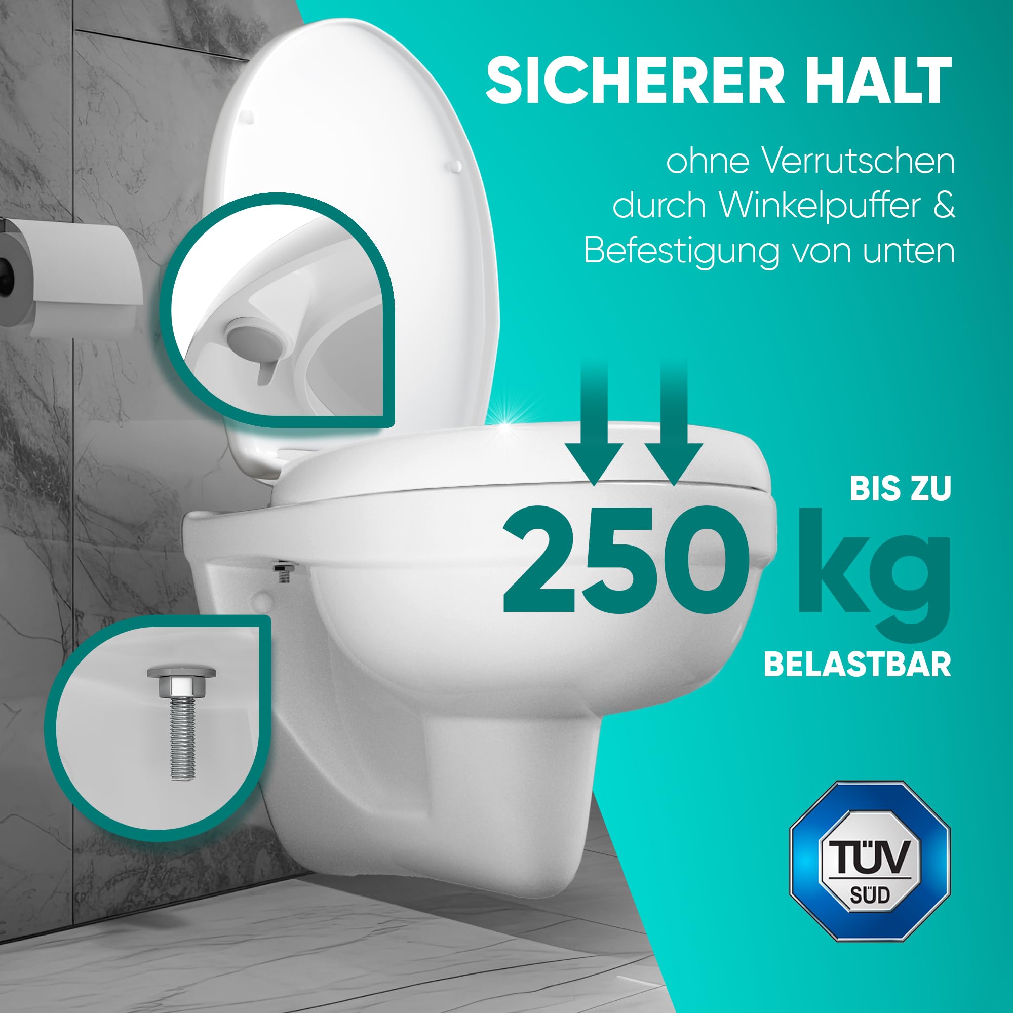 BELAVENA® WC Sitzerhöhung 5cm inkl. Absenkautomatik für bequemes Sitzen & Aufstehen | Erhöhter Toilettensitz aus Duroplast bis 200 kg belastbar | Toilettensitzerhöhung - Raised Toilet Seat