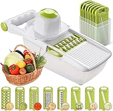 ADOV Mandolina per Verdure, Tagliaverdure Multifunzione Tutto in 1, Cucina Affettatrice Julienne Grattugia con Acciaio Inossidabile Intercambiabili Lama, Contenitore per Alimenti e Protezione le Mani