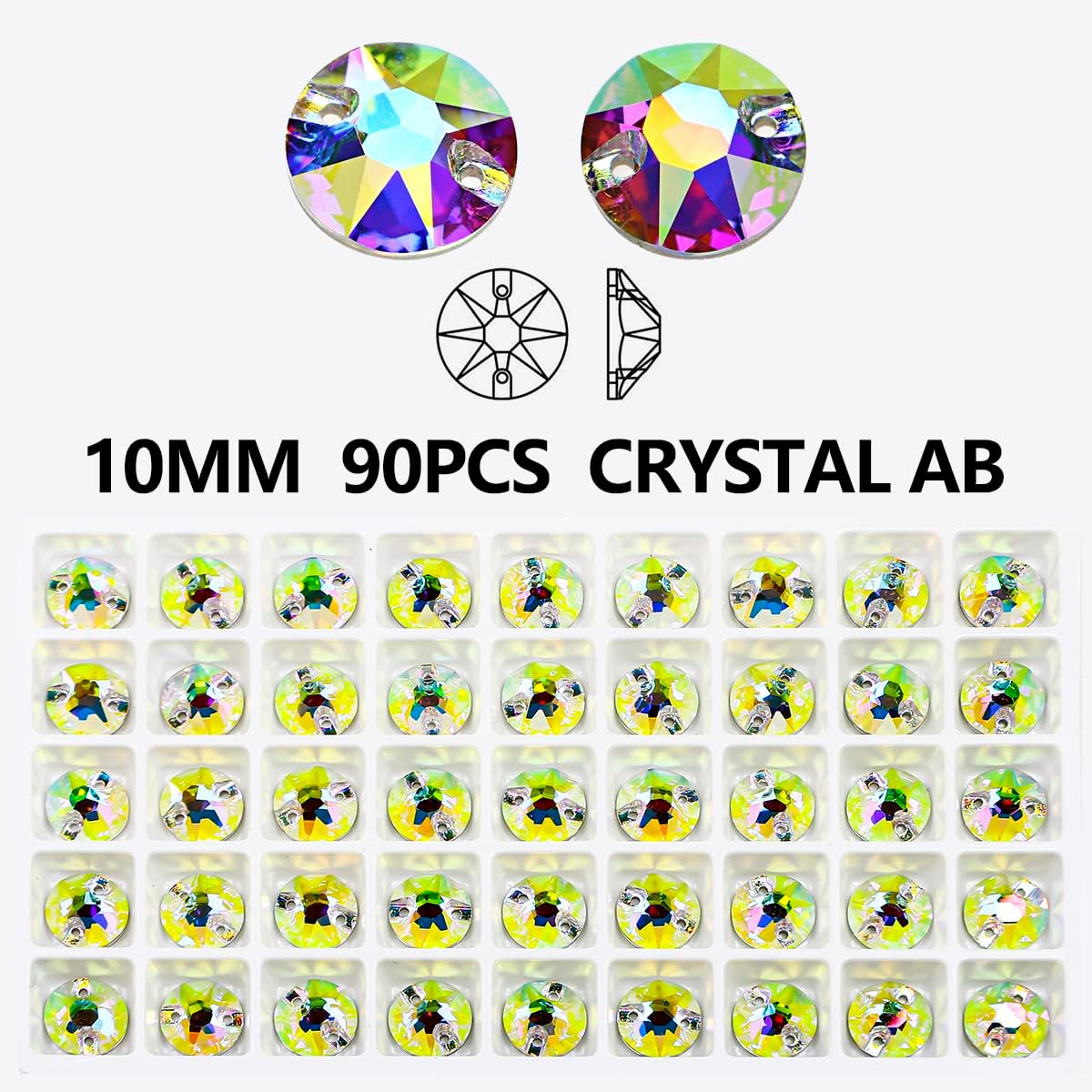 DONGZHOU Round Crystal AB Sew On Rhinestones Flatback Fancy Stone K5 Rhinestones with Holes Sewing Crystals Gemstone Strass for Clothes, Garments, Dress, Jewelry, Belt,Shoes and DIY 10 - Image 2