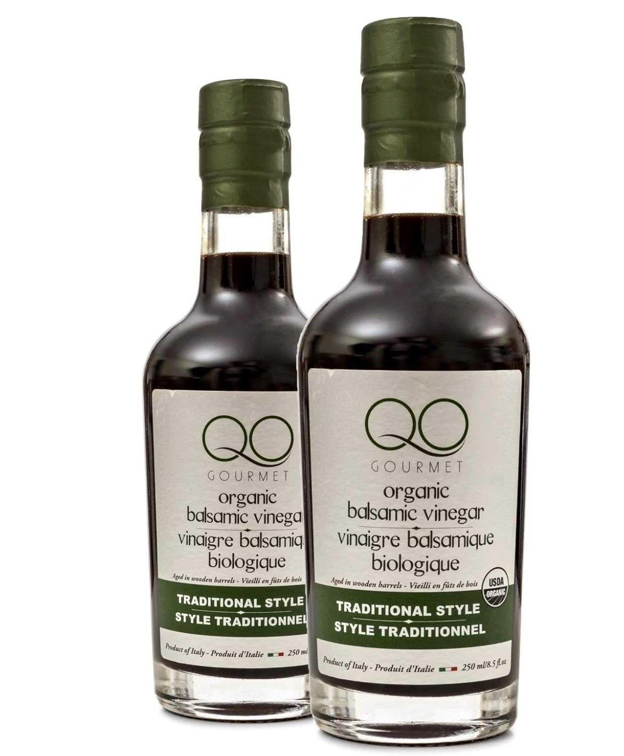 QO Gourmet Organic Italian Barrel Aged Thick Balsamic Vinegar of Modena Traditional Style | Gift Set | High Density Premium Italian Vinegar | Aceto Balsamico | Produced and Bottled in Modena, Italy
