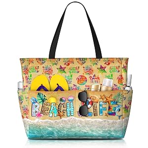 Large Beach Tote Bag Beach Bag Waterproof Sandproof Lightweight Women Tote