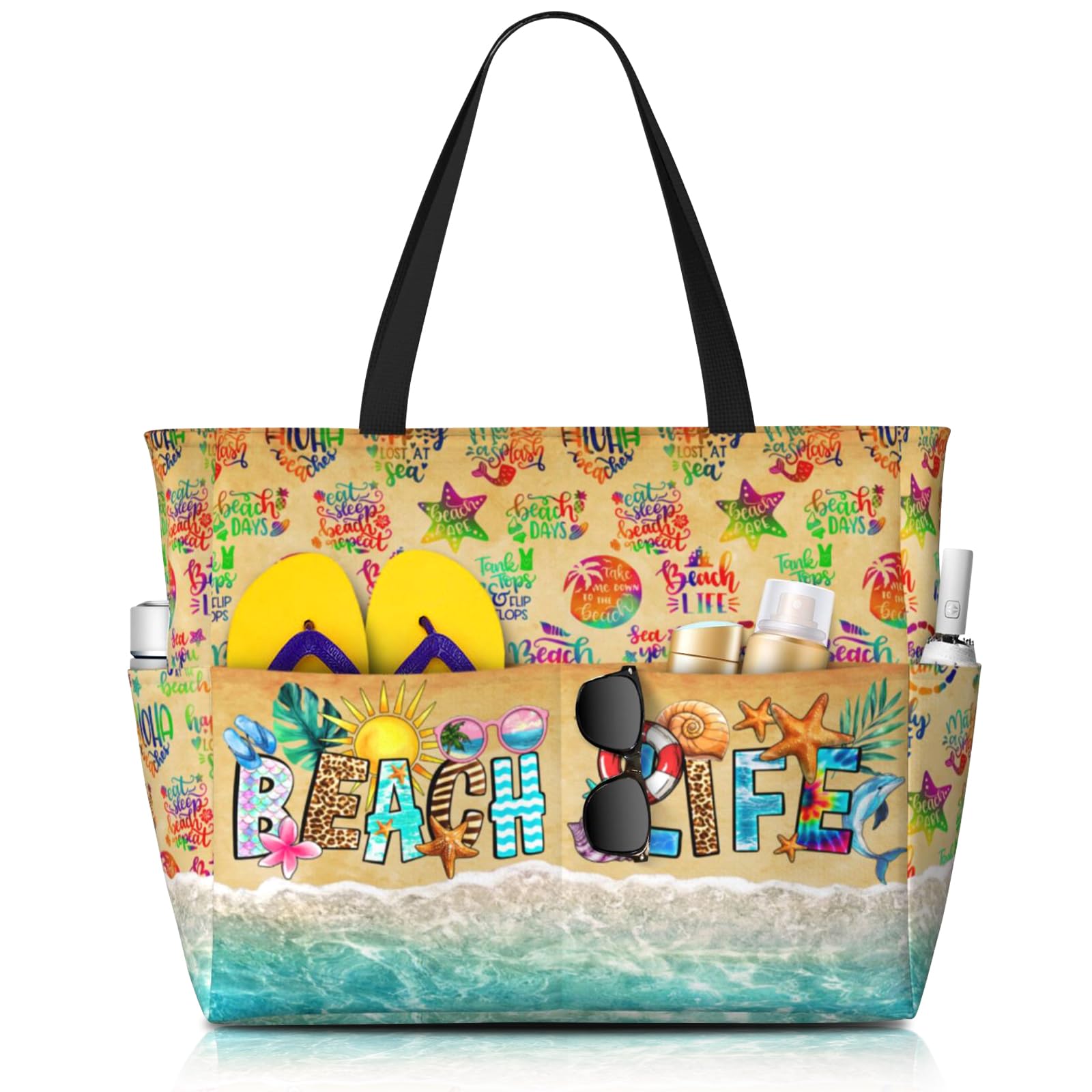 Large Beach Tote Bag Beach Bag Waterproof Sandproof Lightweight Women Tote