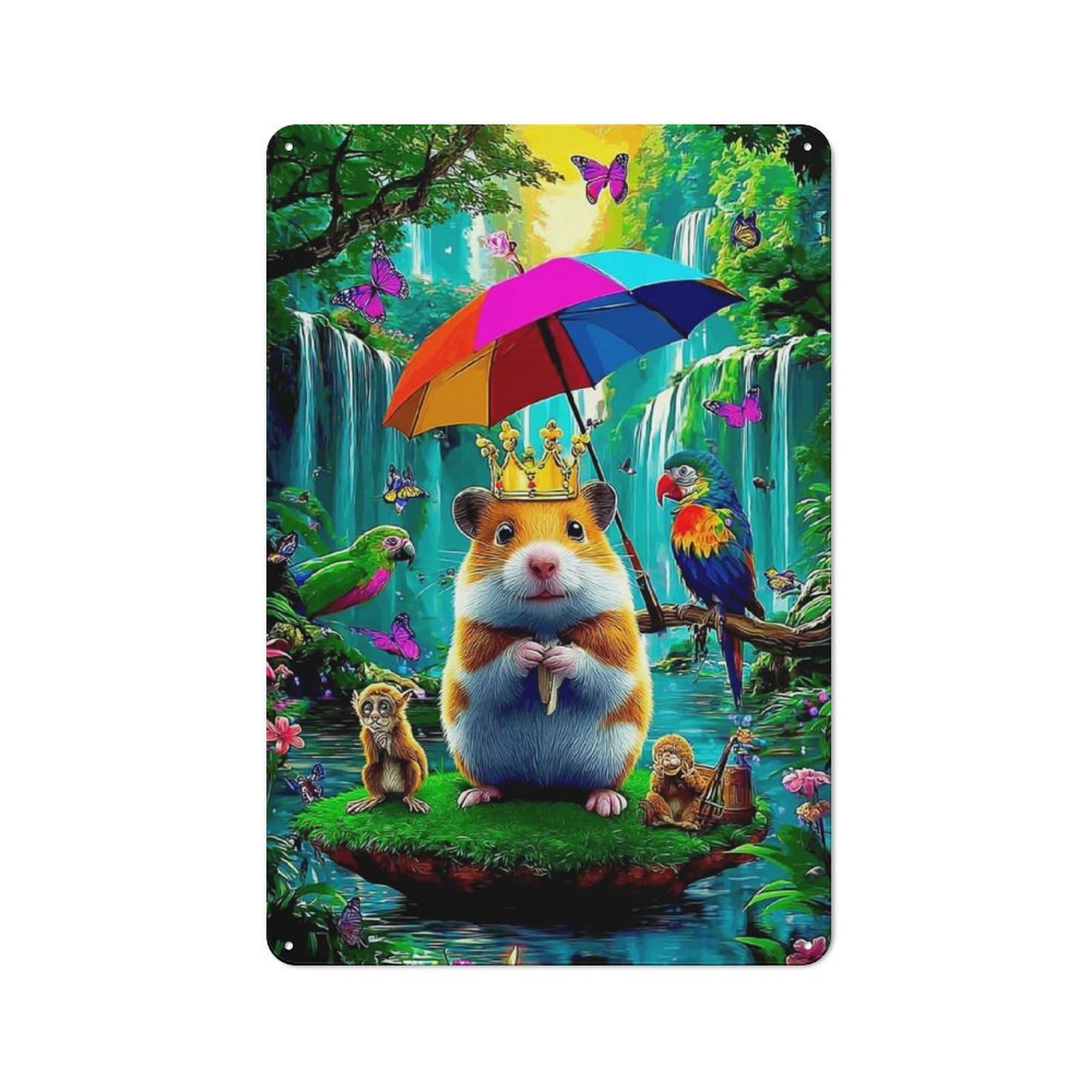 Junmoney Royal Hamster In A Fantasy Forest Vintage Bistro Metal Sign 30X20cm, Bistro Wall Plaque For Takeaway, Bar, Kitchen Or Counter Area