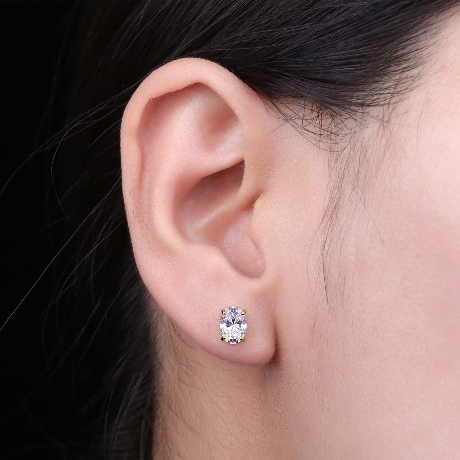 JewelryPalace Pendientes Mujer Plata Oro 14k Oro Rosa Moissanita, Solitario Pendientes de Tuerca Piedras Ovaladas, Pendientes Pequeños Diamante Simulado, Pendientes Niña Clásicos Conjunto Joyas Novia