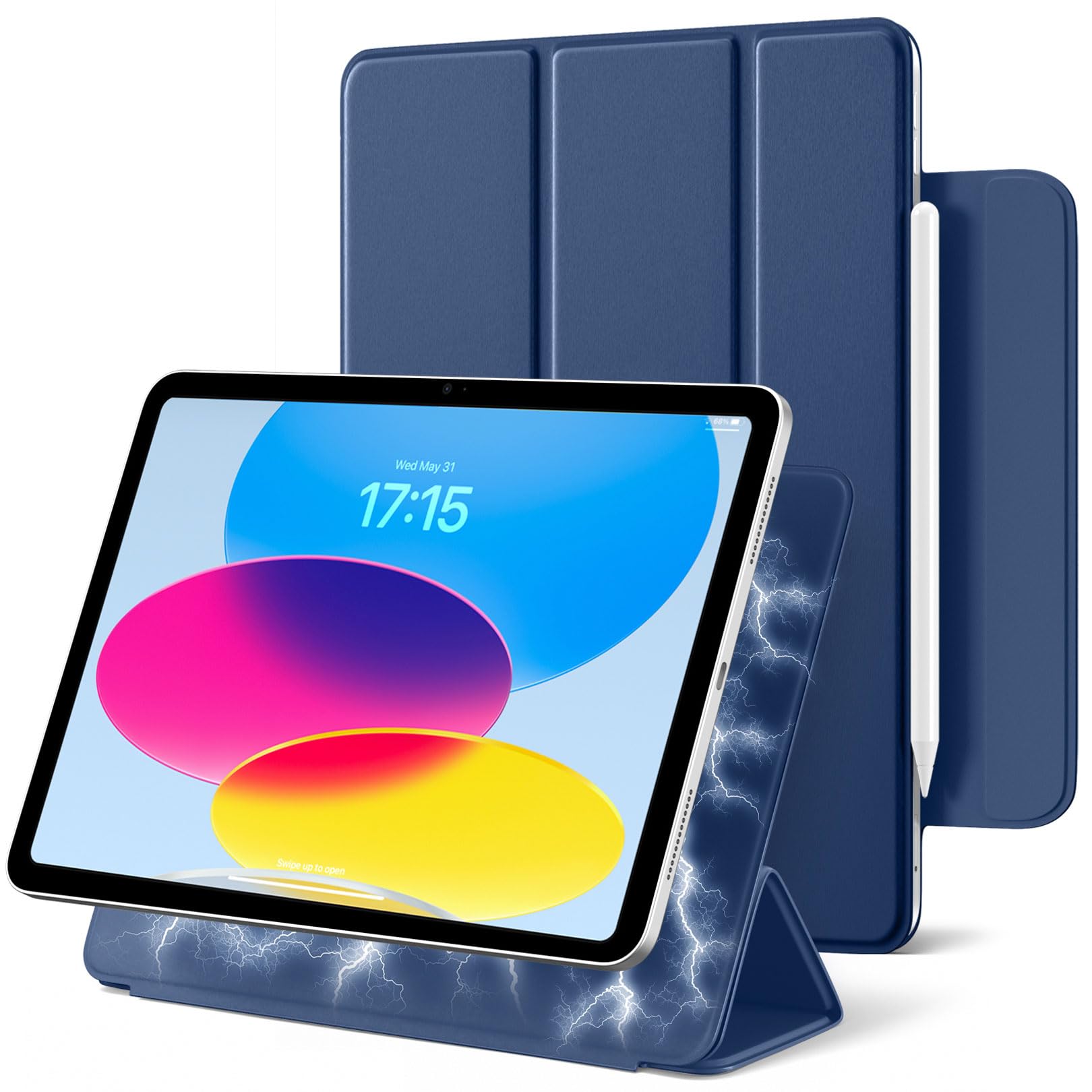 Maledan Magnetisch Hülle für iPad A16 11/10 Generation (2025 11 Zoll/ 2022 10.9 Zoll), Magnetbefestigung Schlanke Leichtgewicht Stand Schutzhülle für iPad A16, Auto Schlafen/Wachen, Dunkelblau